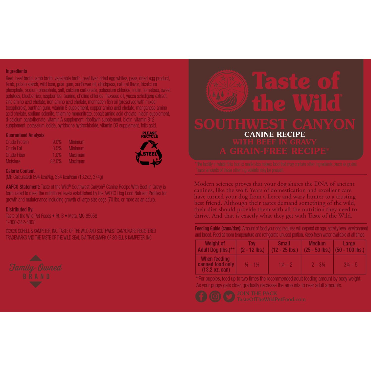 Taste Of The Wild Wet Dog Food, Southwest Canyon Canine Recipe With Beef In Gravy, 13.2-Oz Can Pack Of 12