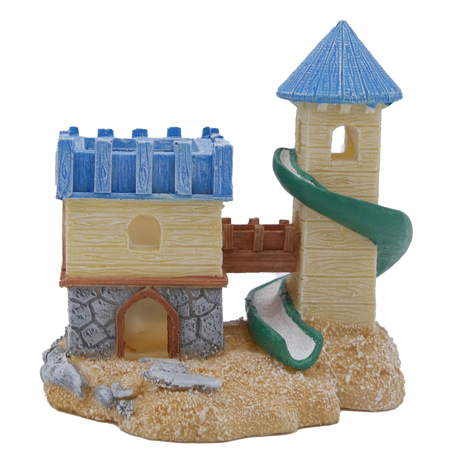 Penn-Plax Tide & Treasure Sand Castle Aquarium Decor With Slide