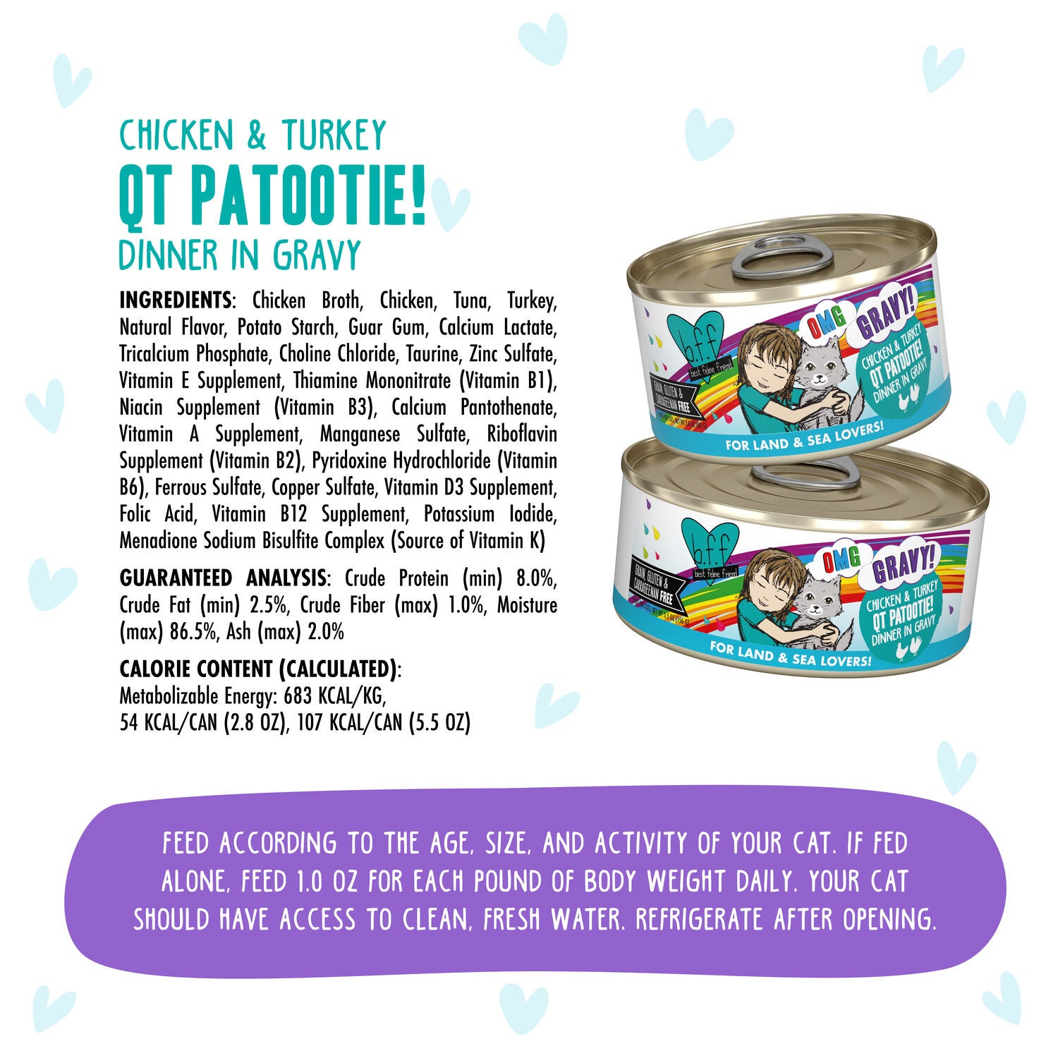 Weruva Bff Omg Gravy Chicken & Turkey Qt Patootie! Wet Cat Food, 5.5-Oz Can Pack Of 8