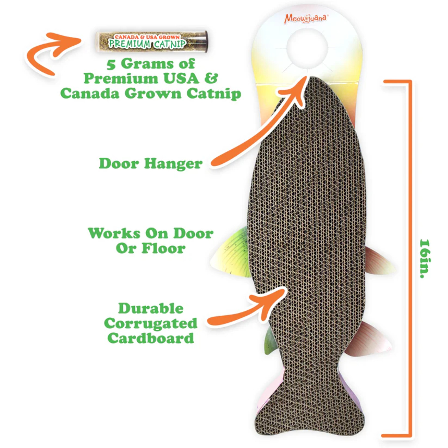 Meowijuana Sprinkle &lsquo;N&rsquo; Scratch Rainbow Trout Hanging Cardboard Scratcher Cat Toy