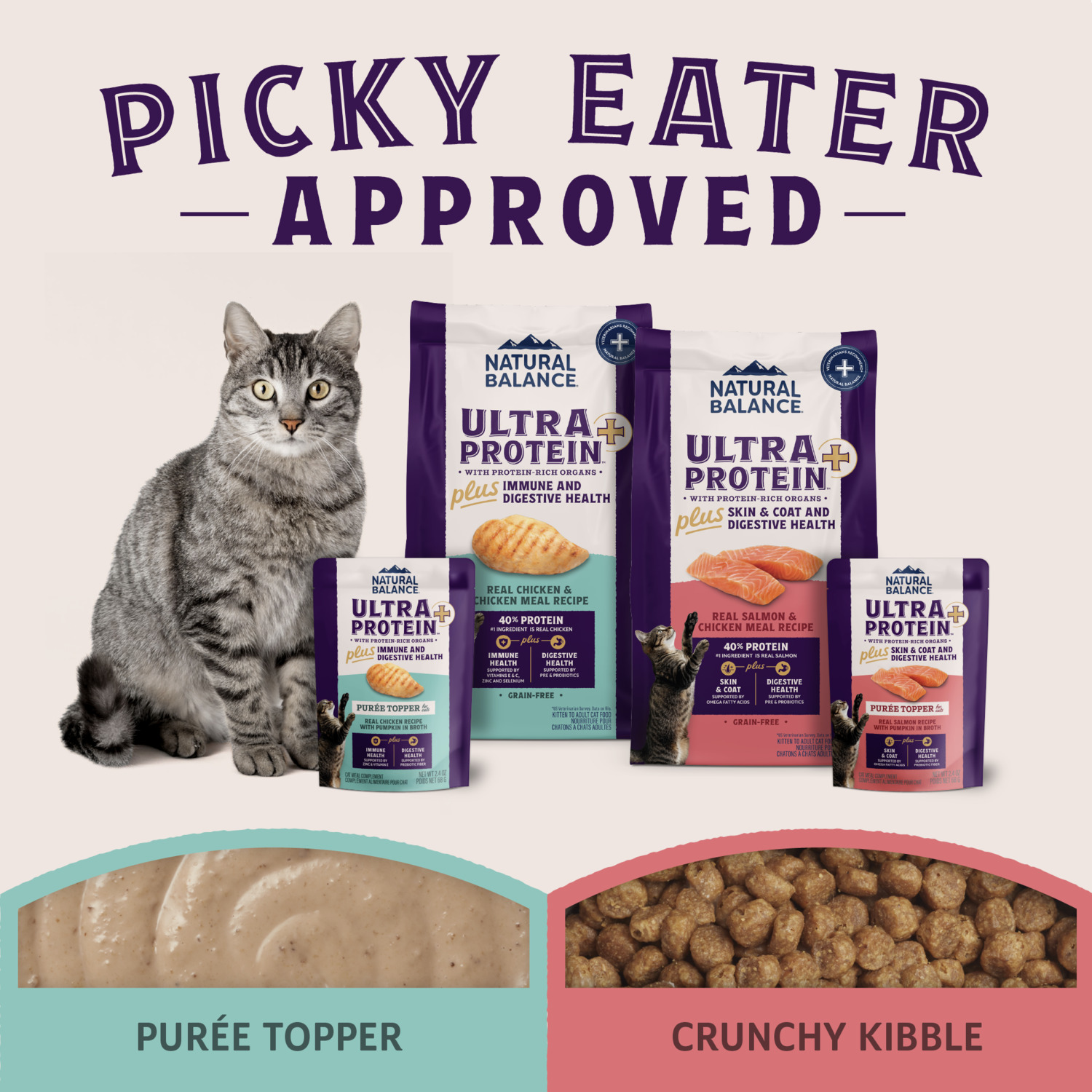 Natural Balance Ultra Protein Plus Dry Cat Food, Skin & Coat And Digestive Health, Real Salmon & Chicken Meal Recipe, 5 Lbs.