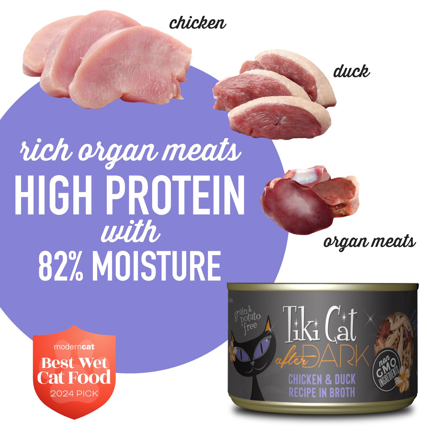 Tiki Cat After Dark Whole Foods Wet Cat Food, Chicken & Duck, 5.5-Oz Can