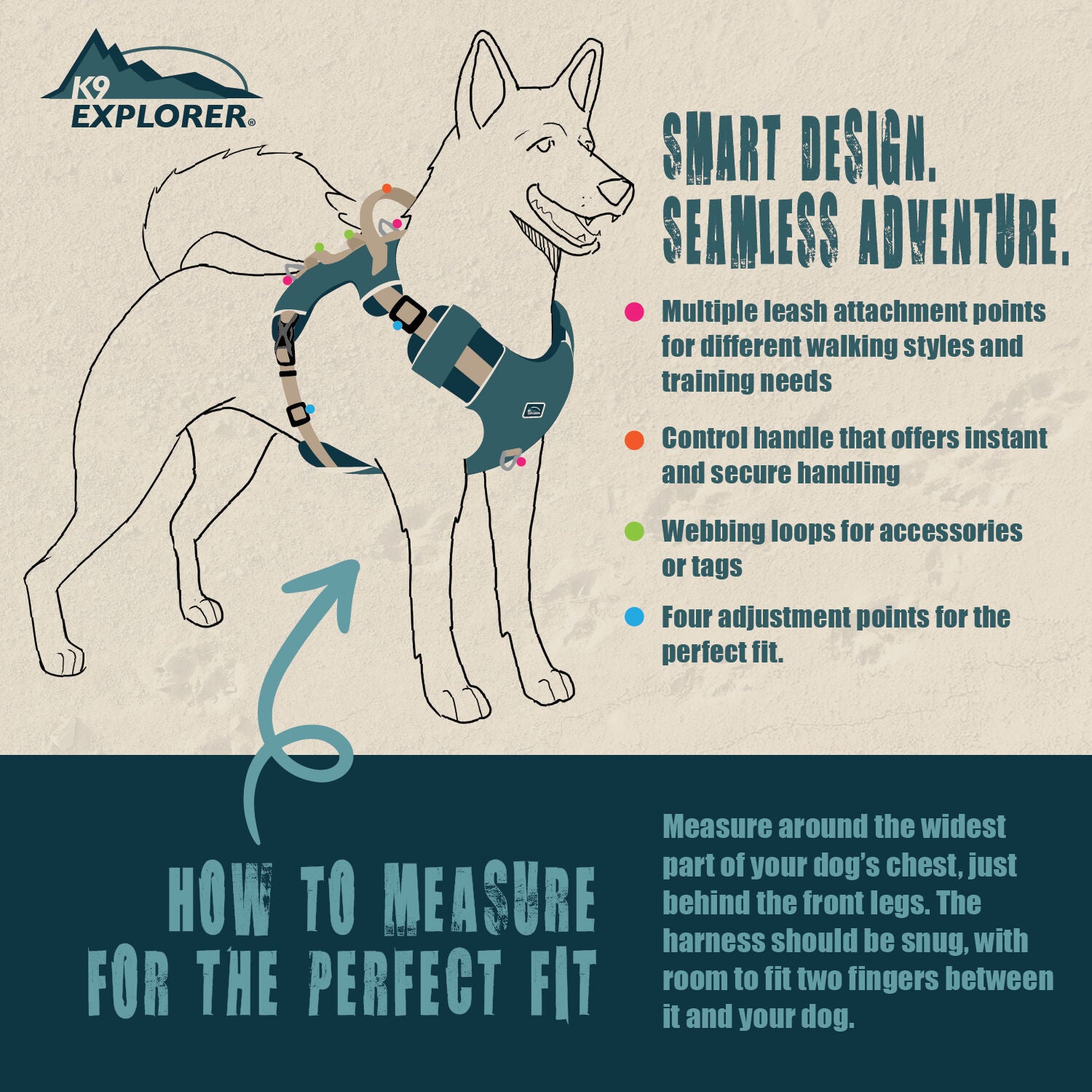 Coastal K9 Explorer&reg; Trek Full-Coverage Dog Harness, Rosewood, Large - 26"- 38"
