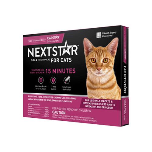 Nextstar Waterproof Topical Flea & Tick Preventative Treatment For Cats & Kittens Over 3.5 Lbs, 3 Doses