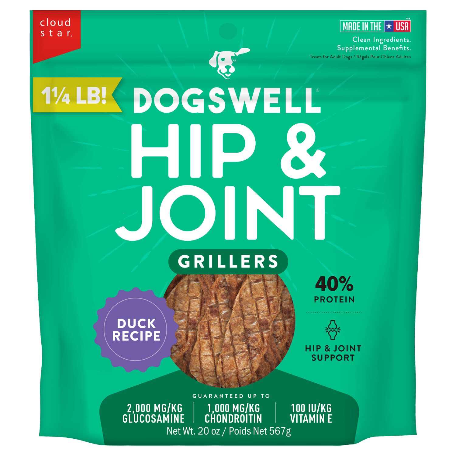 Dogswell Hip & Joint Grain-Free Duck Grillers Dog Treat, 20-Oz