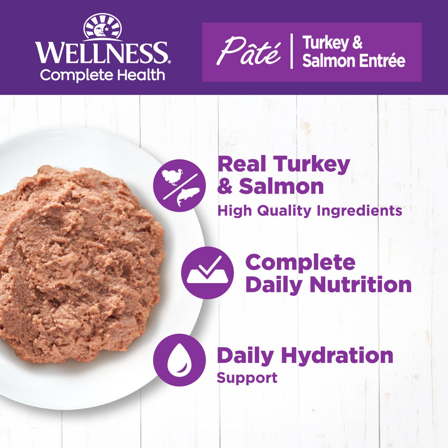Wellness Complete Health Pate Adult Wet Cat Food, Natural, Protein-Rich, Grain Free, 3 Ounce, 24 Pack, Turkey & Salmon