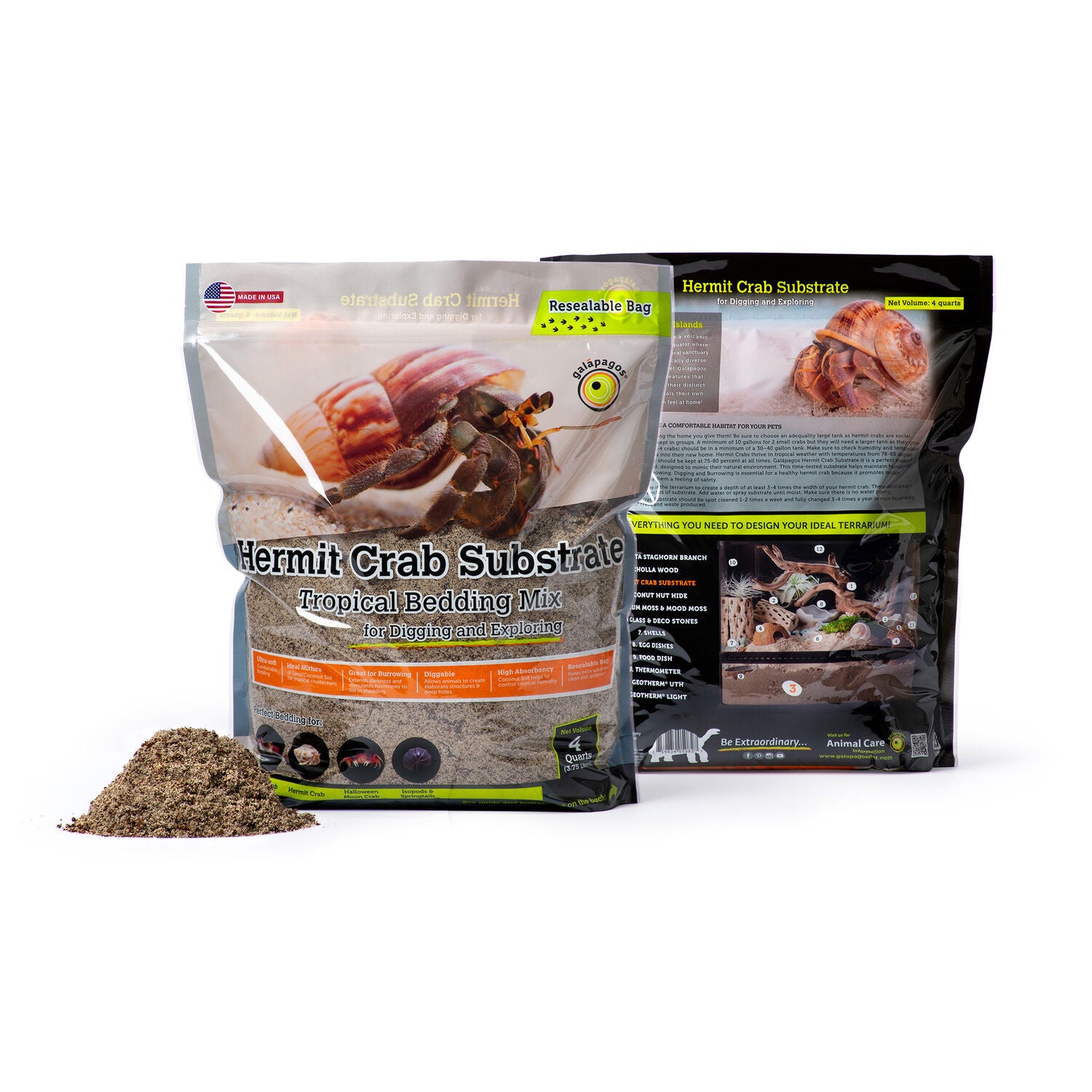 Gal&aacute;pagos Hermit Crab Substrate, Soil & Sand, 4Qt Stand-Up Pouch