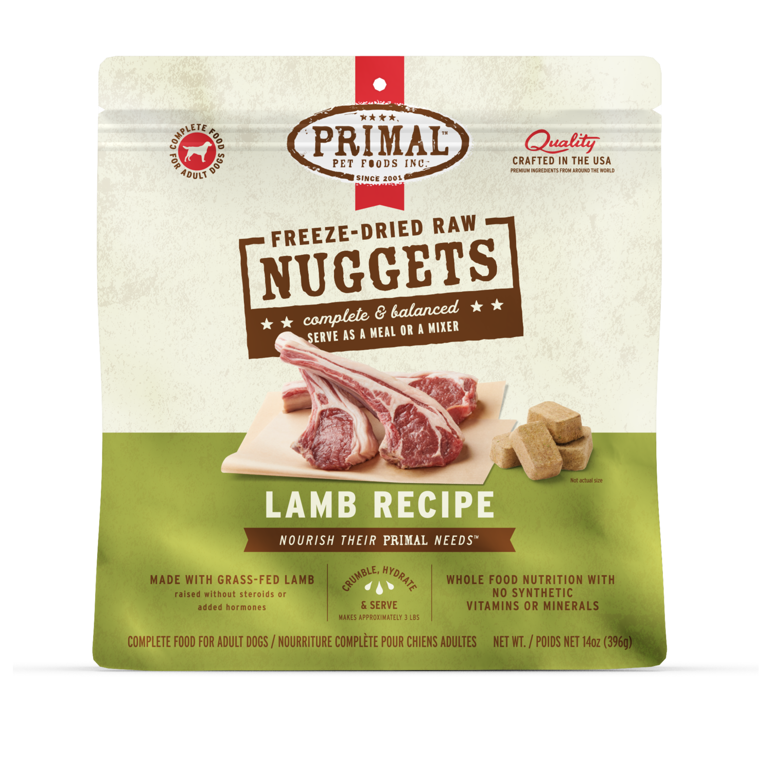 Primal Freeze-Dried Raw Nuggets Lamb Recipe Dog Food, 14-Oz