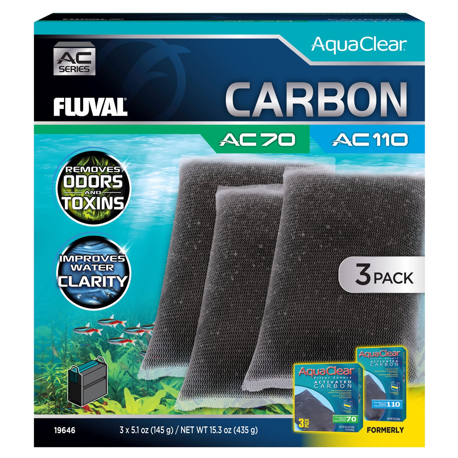 Fluval Aquaclear 50 Carbon Active C Insert Value Pack - 3 Pack