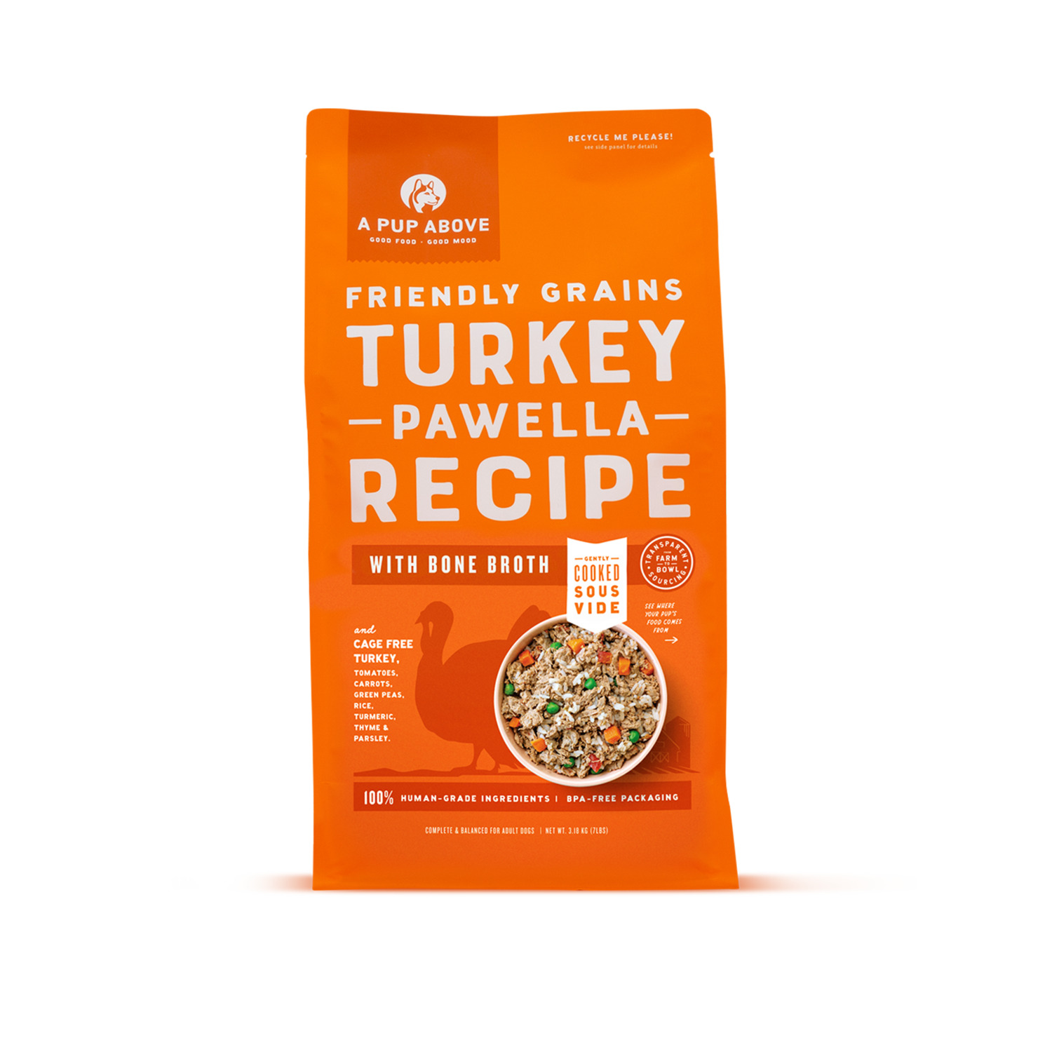 A Pup Above Gently Cooked With Friendly Grains Frozen Dog Food, Turkey Pawella Recipe With Bone Broth