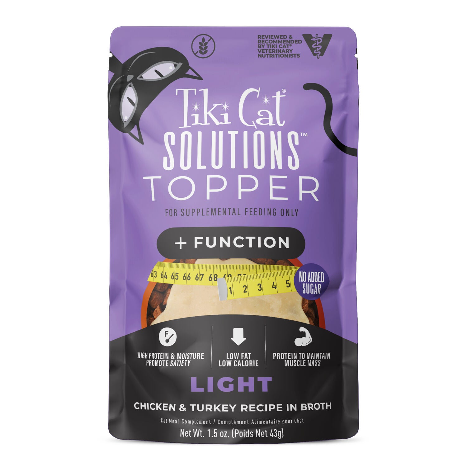 Tiki Cat Solutions Healthy Weight Cat Food Topper, Chicken & Turkey Recipe In Broth, 1.5-Oz Pouch Pack Of 12