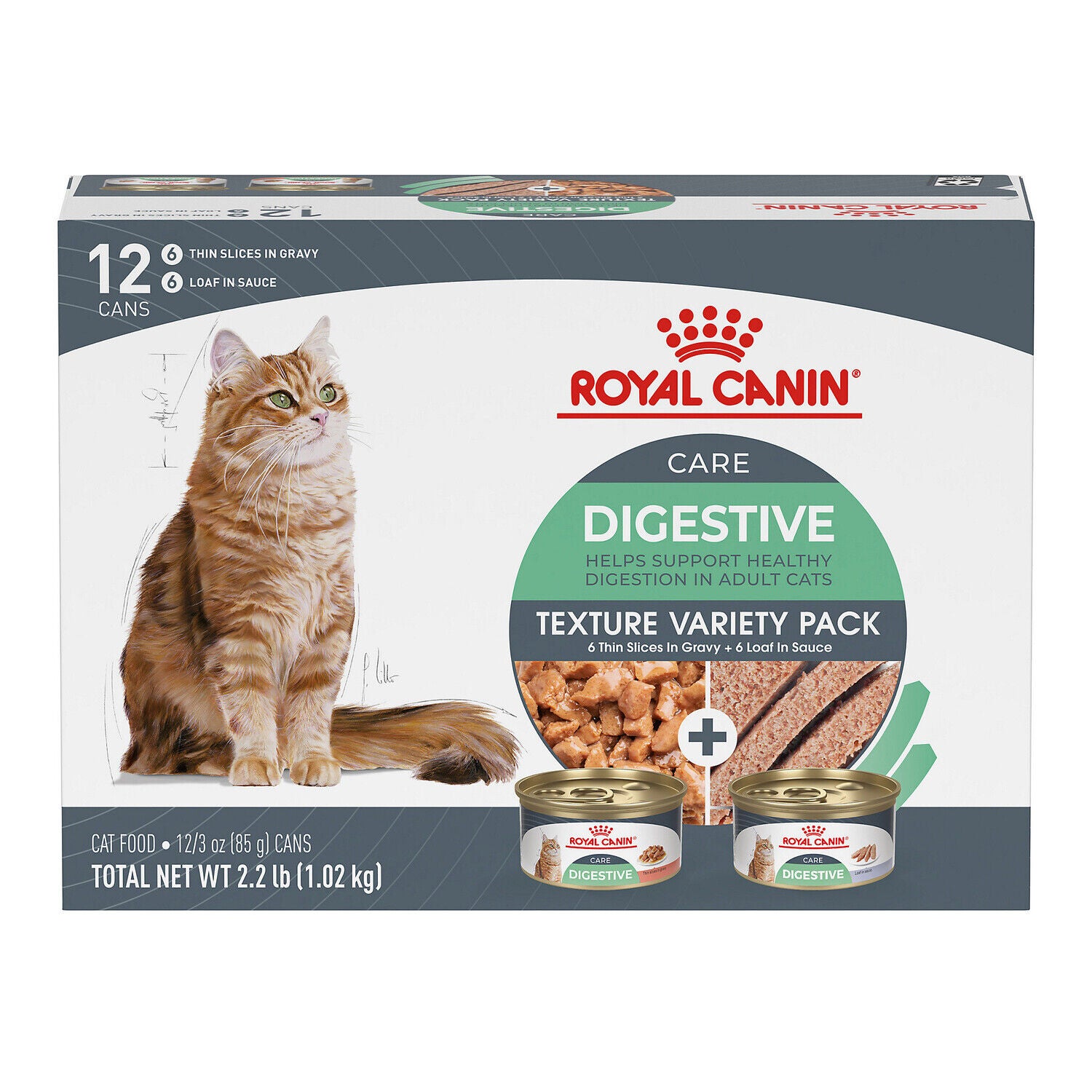 Royal Canin Feline Care Nutrition Digestive Care Adult Thin Slices In Gravy And Loaf In Sauce Variety Pack Cat Food, 3-Oz, 12-Pack