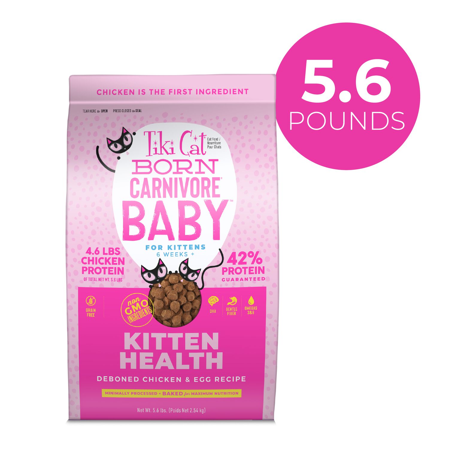 Tiki Cat Born Carnivore Baby Kitten Health Dry Cat Food, Chicken & Egg, 5.6-Lb Bag