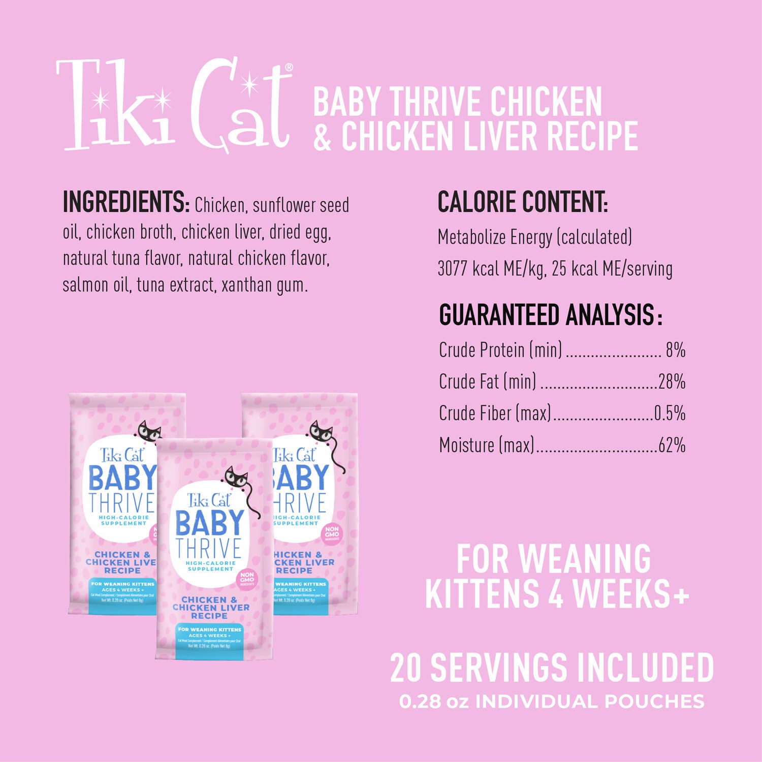 Tiki Cat Baby Thrive Wet Cat Food For Kittens, Chicken & Chicken Liver, 5.6-Oz