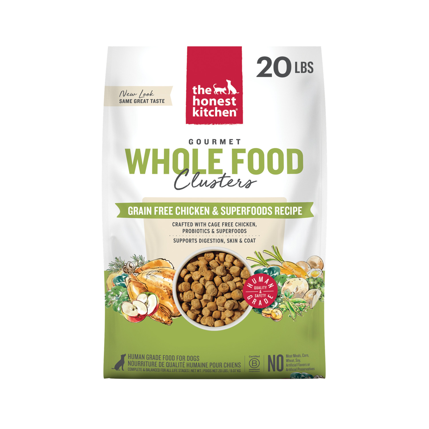 The Honest Kitchen Gourmet Whole Food Clusters Grain-Free Chicken & Superfoods Recipe Dry Dog Food, 20-Lb