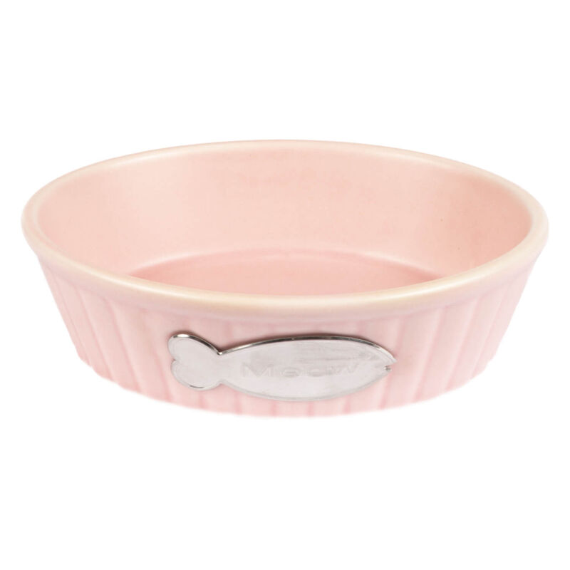 Pink Fish Meow Ceramic Cat Bowl