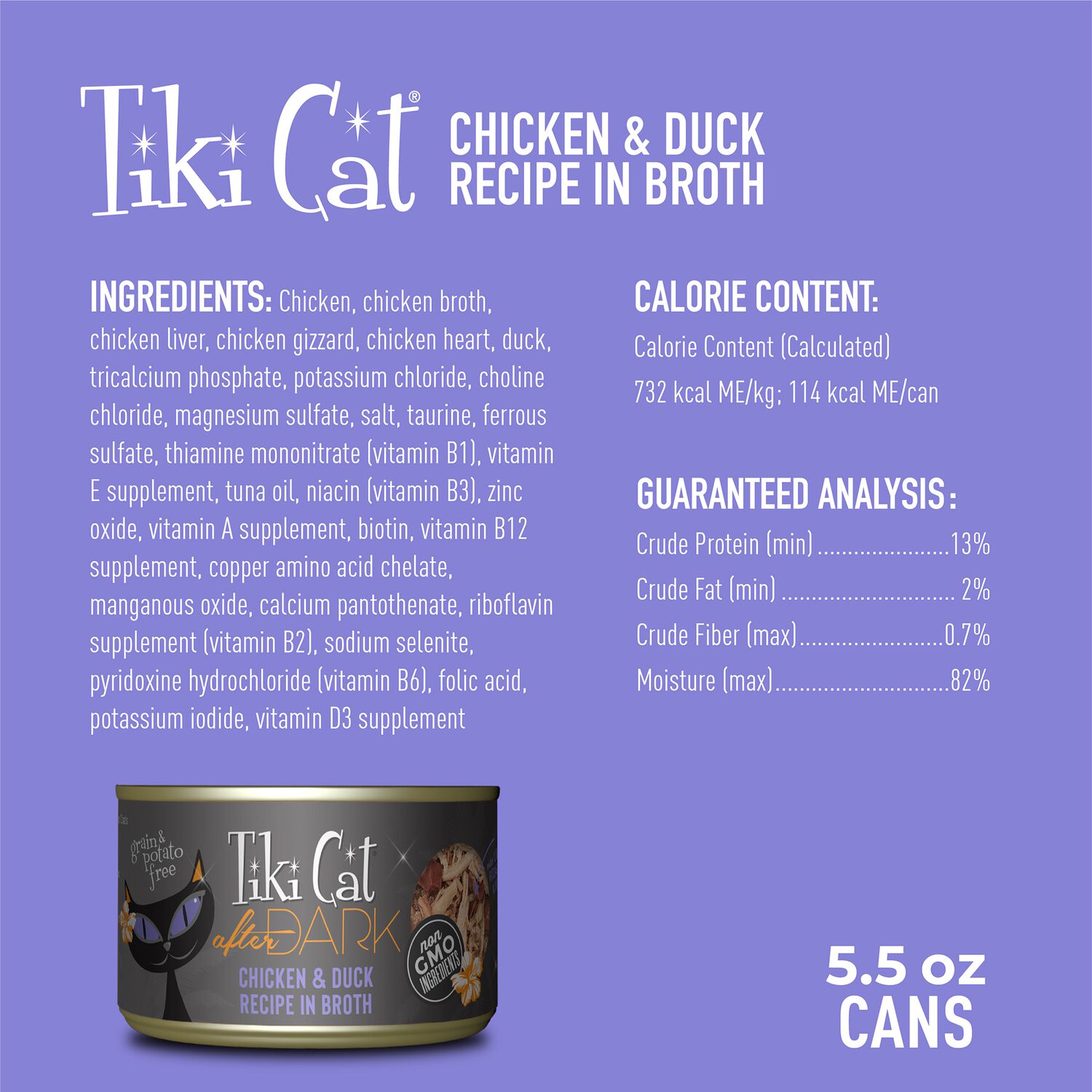 Tiki Cat After Dark Whole Foods Wet Cat Food, Chicken & Duck, 5.5-Oz Can