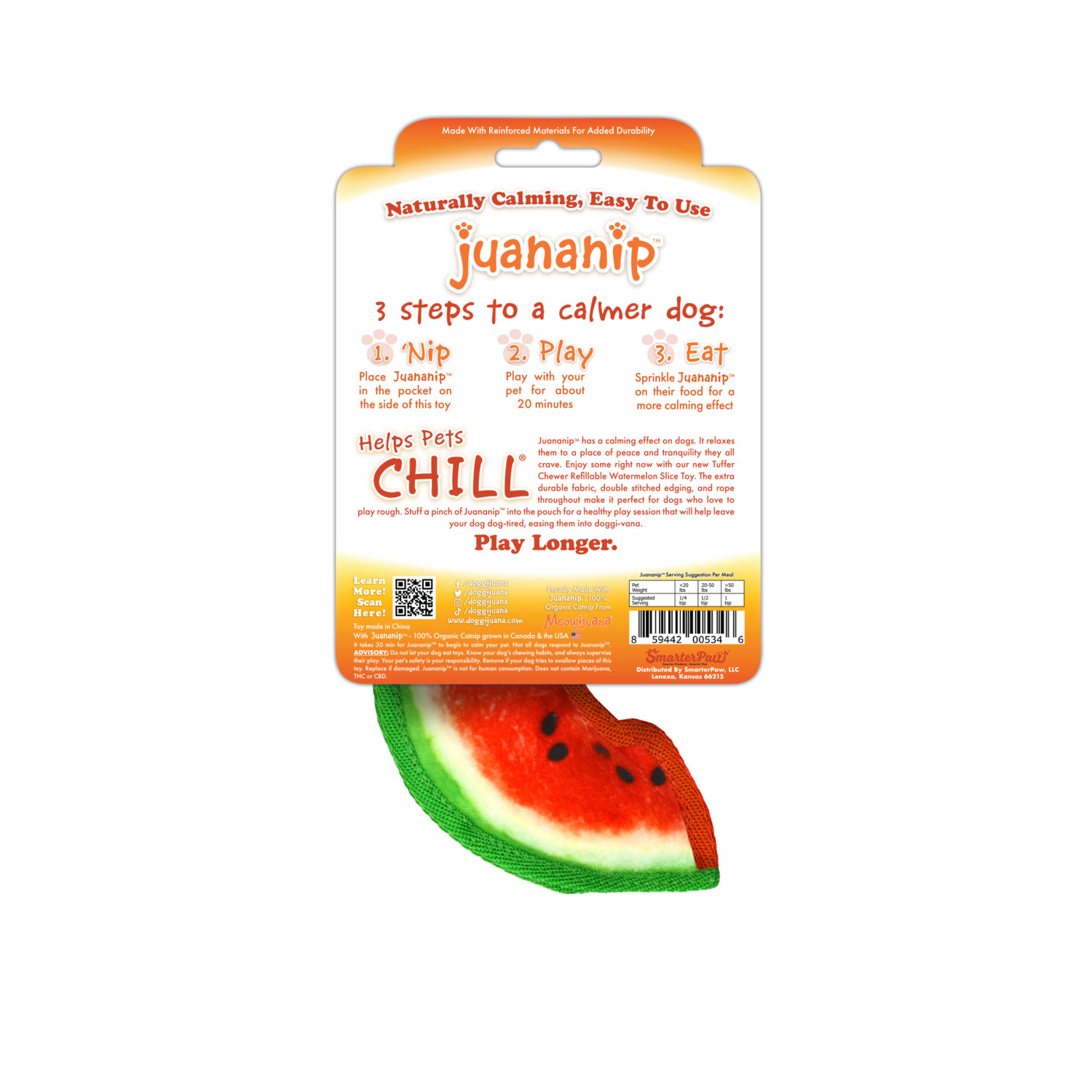 Doggijuana Tuffer Chewer Mini Watermelon Slice Durable Refillable Dog Toy With Catnip