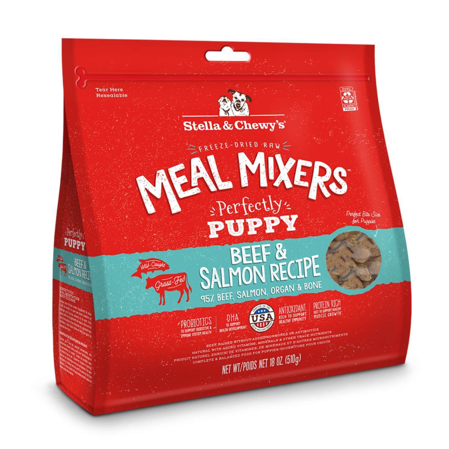Stella & Chewy's Freeze Dried Raw Meal Mixers Perfectly Puppy Beef & Salmon Recipe Dog Food Topper, 3.5-Oz Pouch