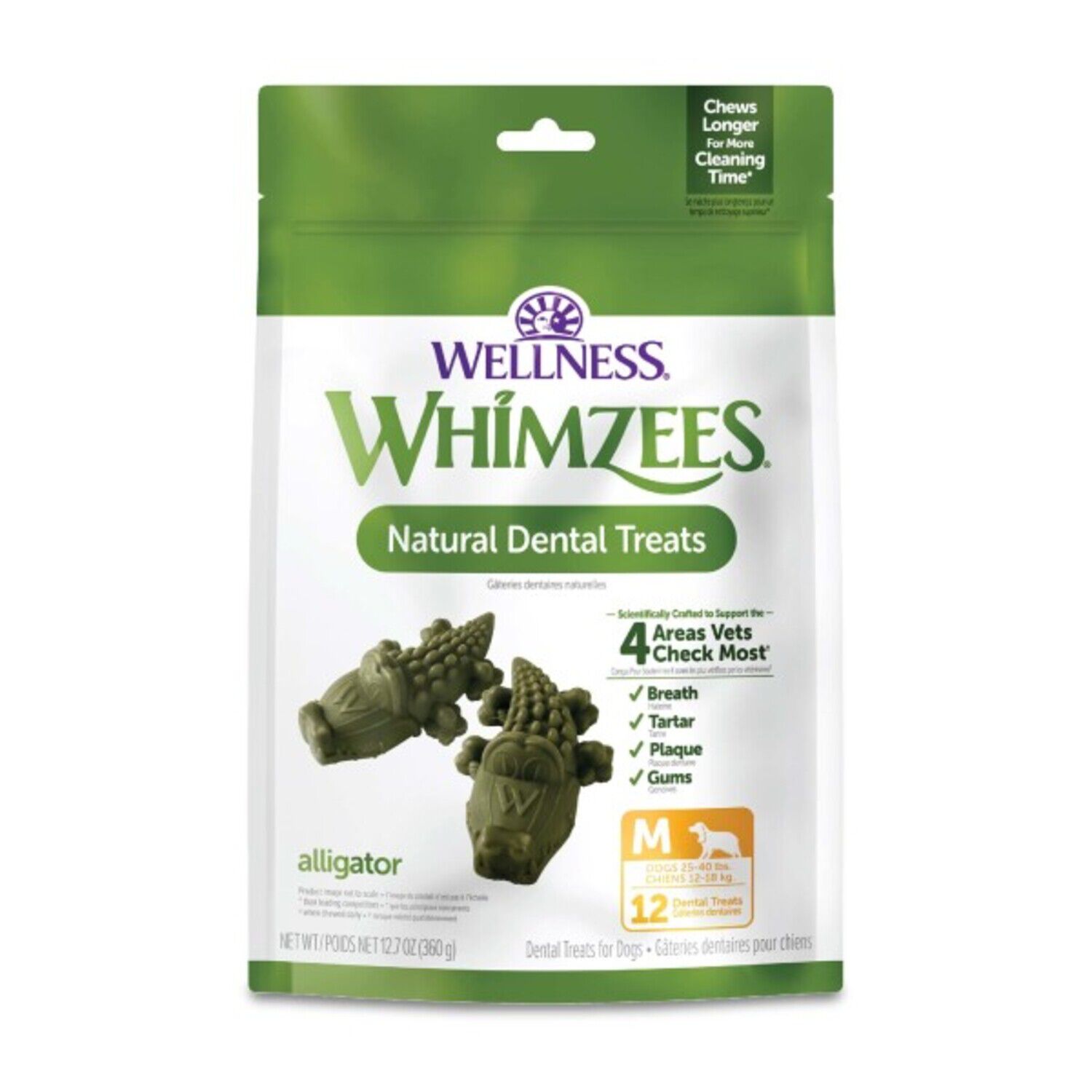 Whimzees Alligator Natural Grain Free Dental Chews For Dogs, Medium, 12 Count