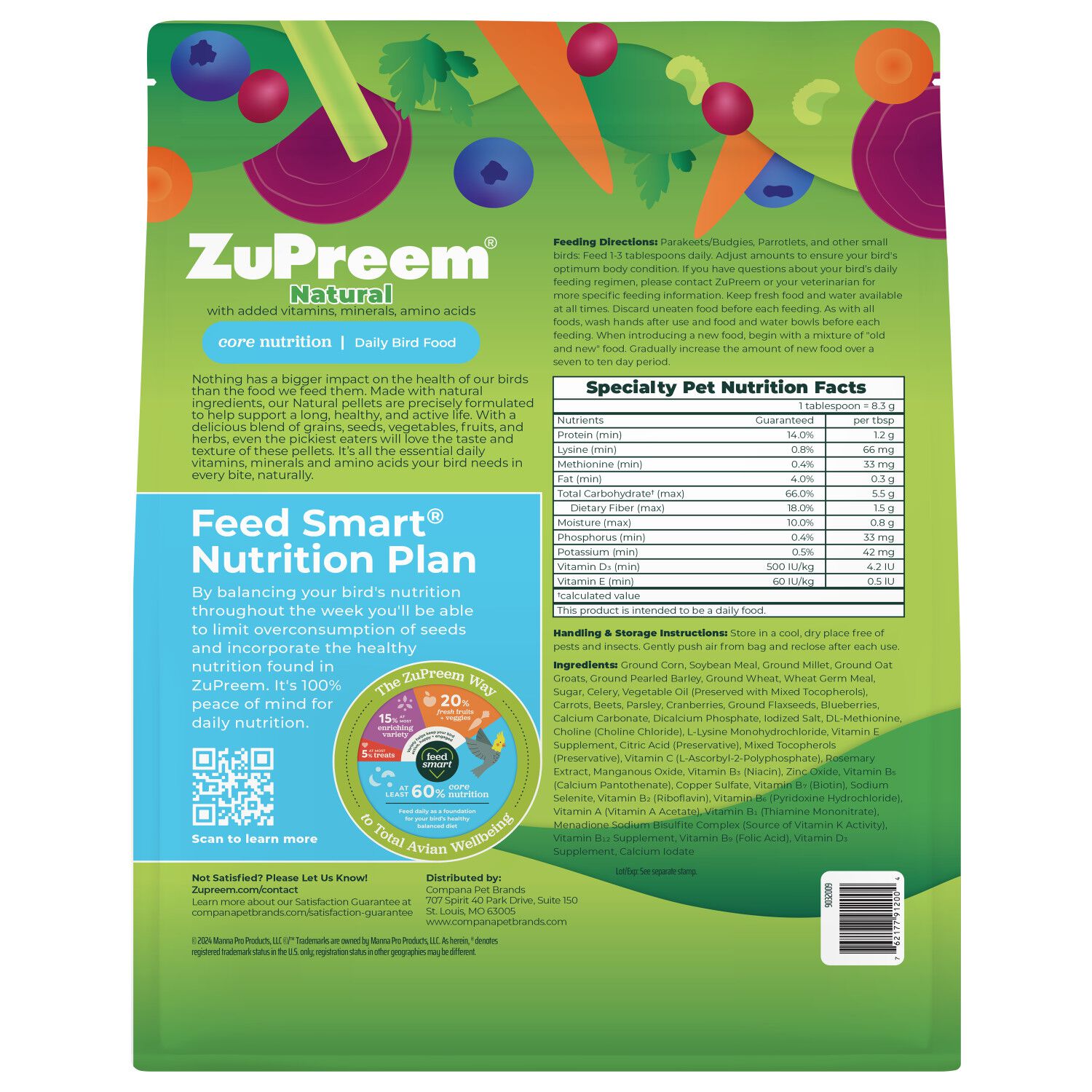 Zupreem Natural For Small Birds Bird Food, 2.25-Lb