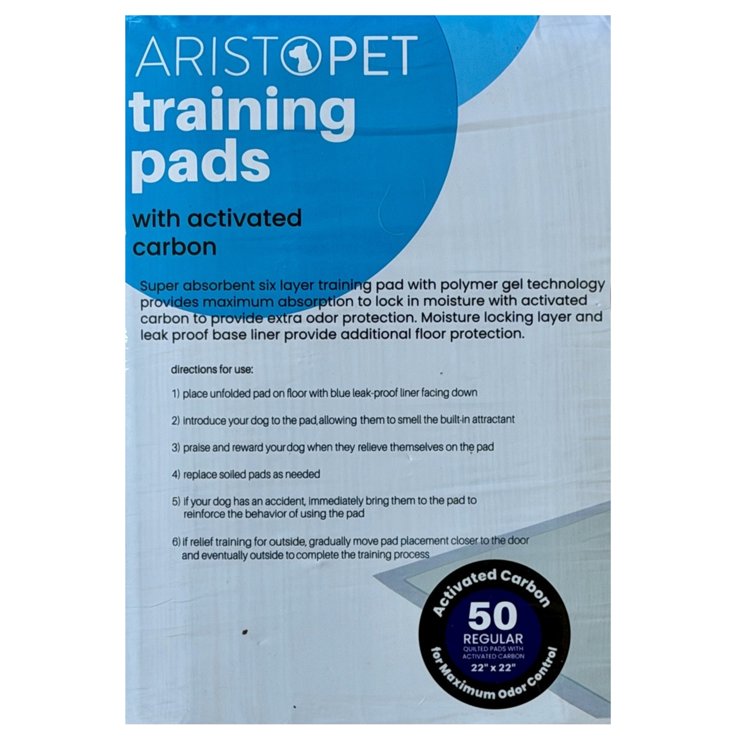 Aristopet Odor-Control With Activated Carbon Dog Potty Training Pads, 22", 50-Count Bag