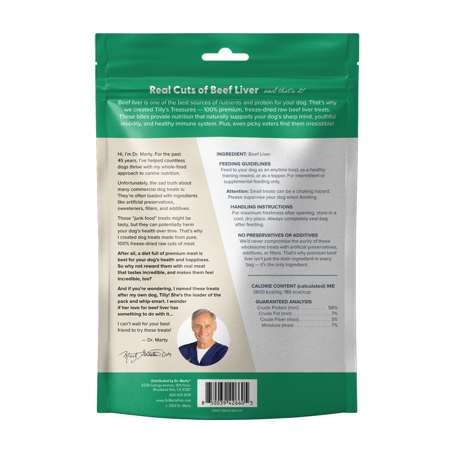 Dr. Marty Tilly's Treasures Freeze-Dried Beef Liver Dog Treats, 8-Oz Bag