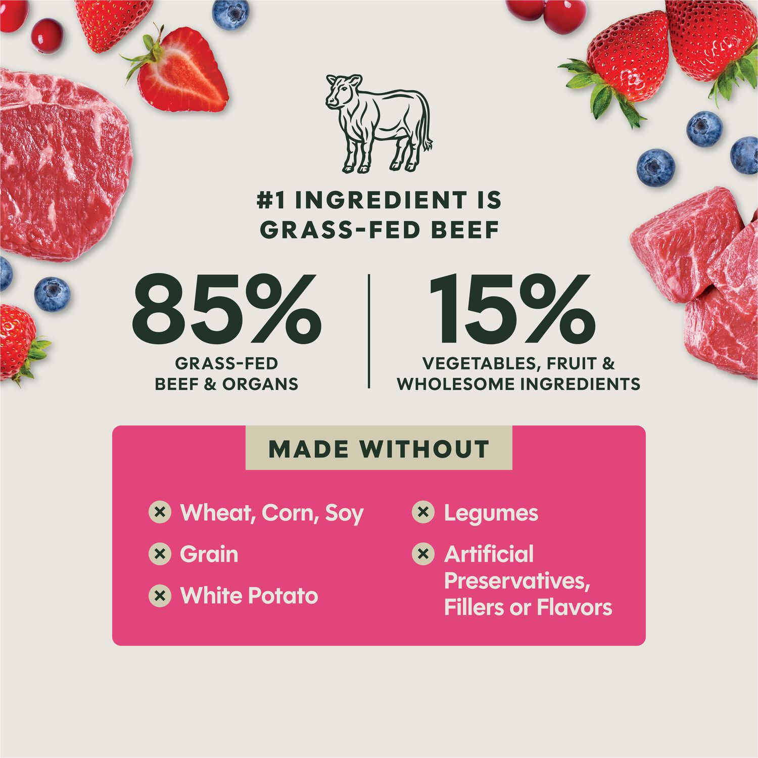 Instinct Freshdried Meal Blends Freeze-Dried Raw Adult Dog Food, Grass-Fed Beef & Wild Berries Recipe, 23-Oz Bag
