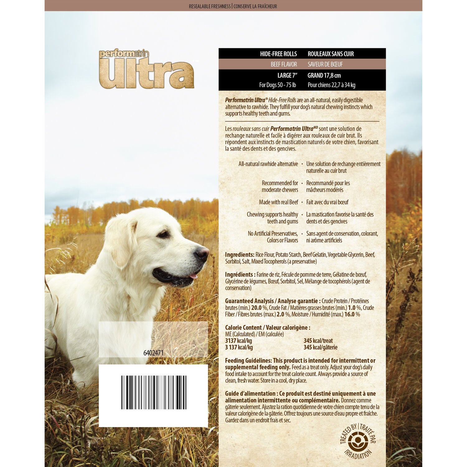 Performatrin Ultra Hide-Free Rolls Beef Flavor Large Dog Treats, 7"