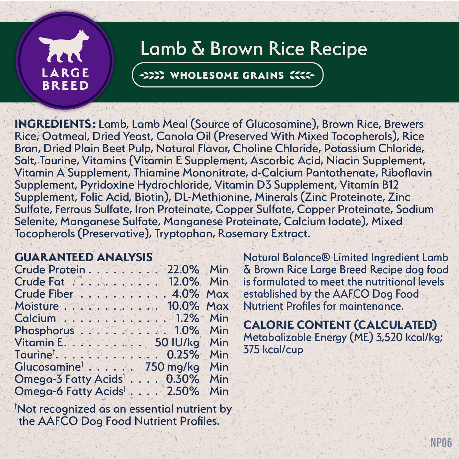 Natural Balance Limited Ingredient Lamb & Brown Rice Large Breed Recipe Dry Dog Food, 26-Lb