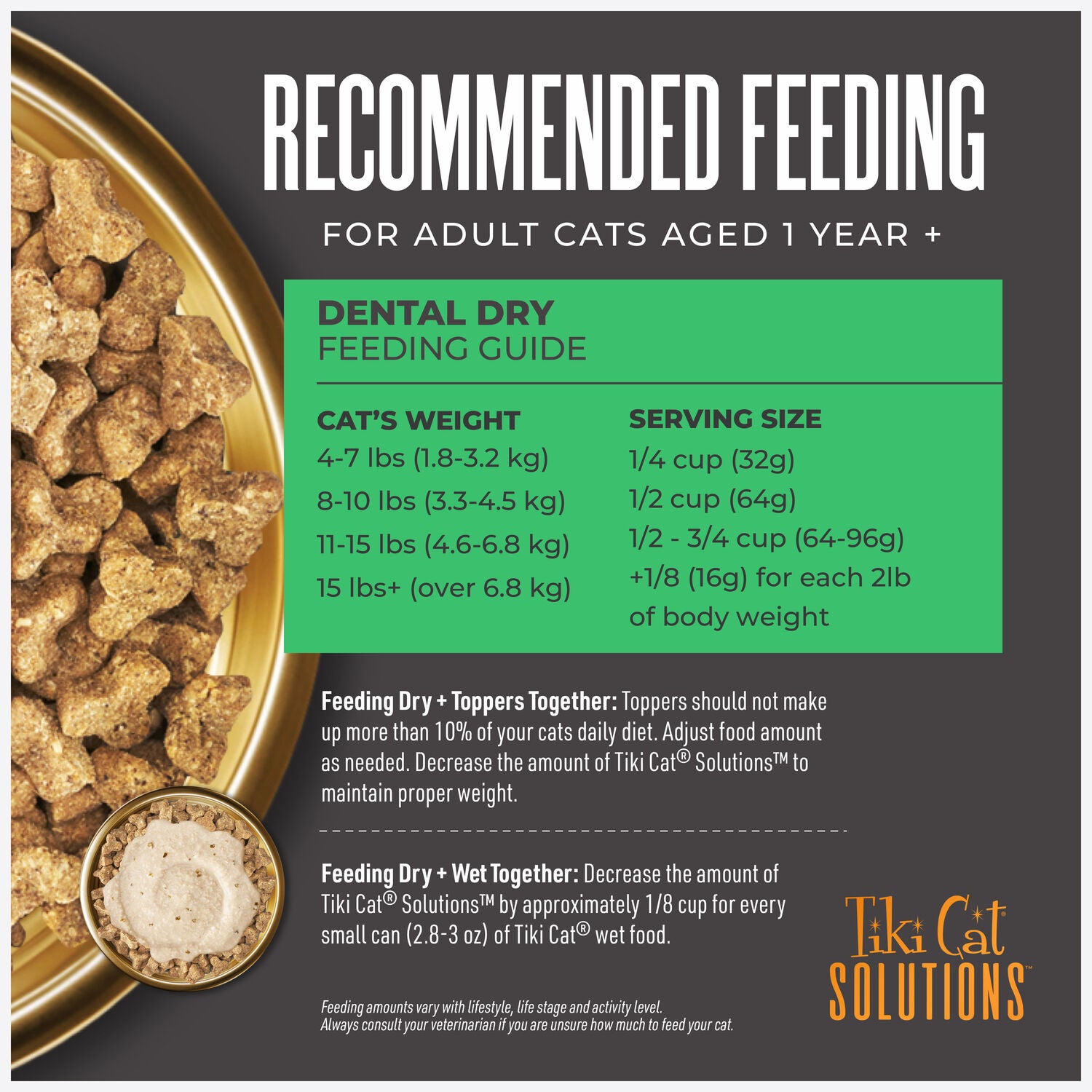 Tiki Cat Solutions Dry Cat Food, Dental Health, Chicken Recipe, 2.8-Lb Bag