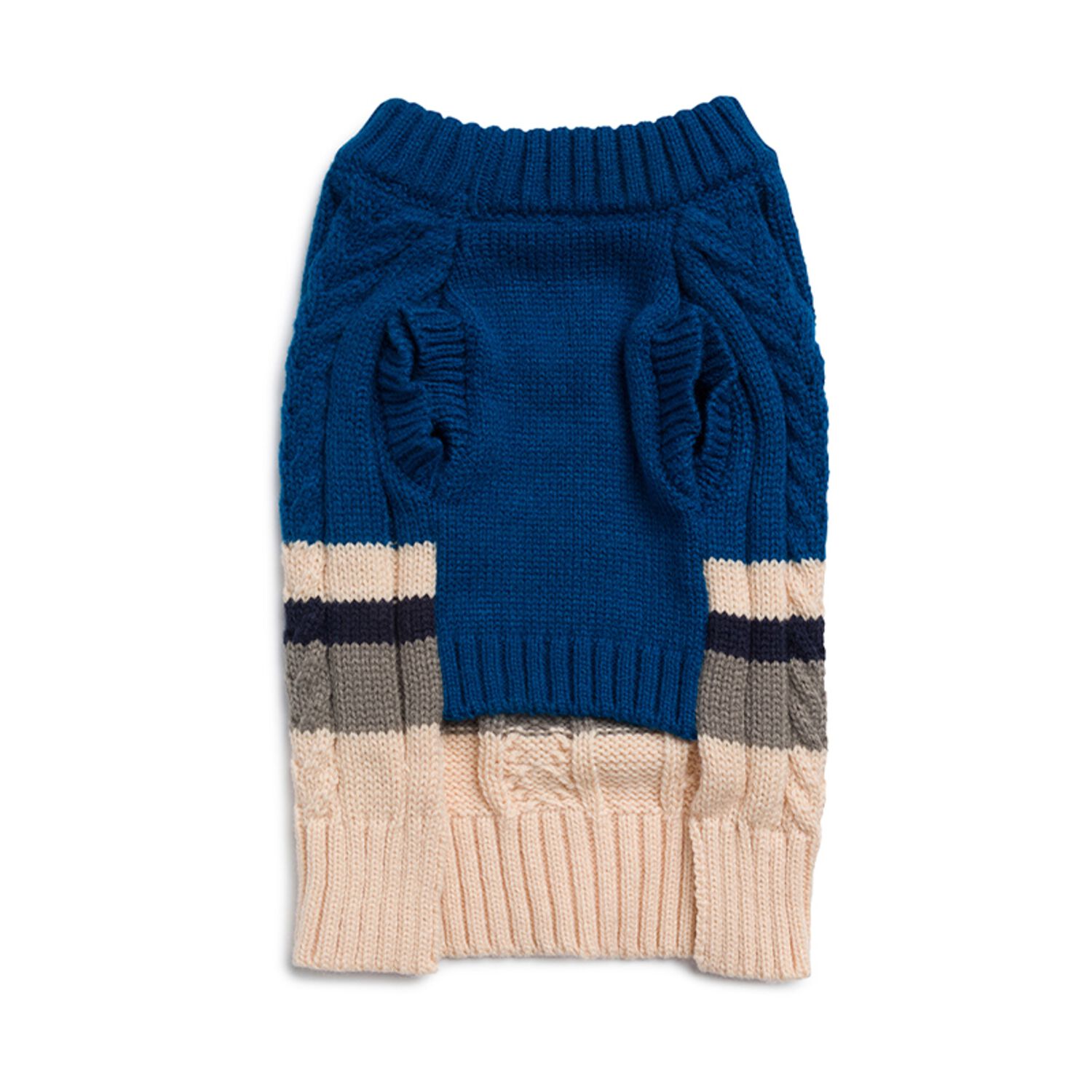Aristopet Blue Striped Cable Knit Preppy Dog Sweater, Blue, Extra Small