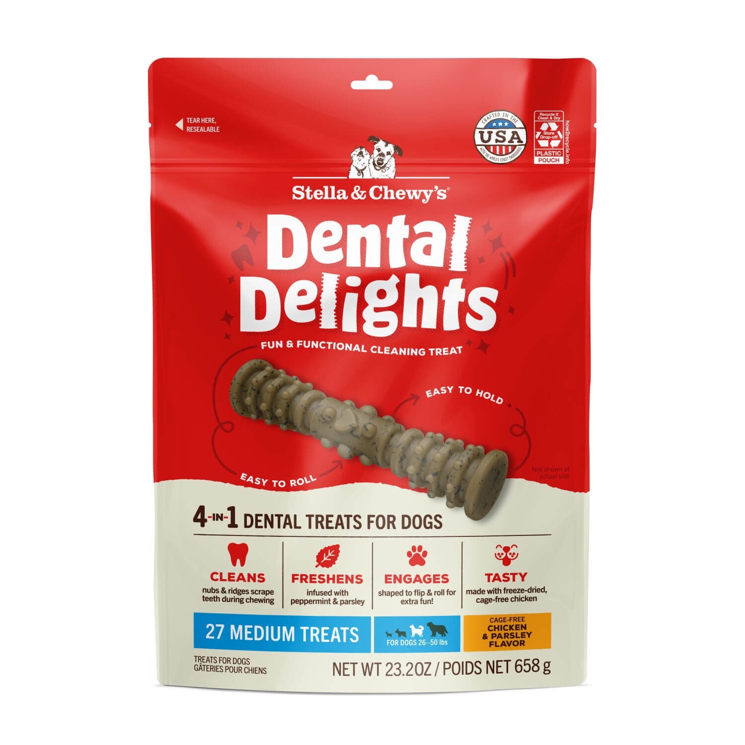 Stella & Chewy's Dental Delights Dog Treats, Medium, 27 Count