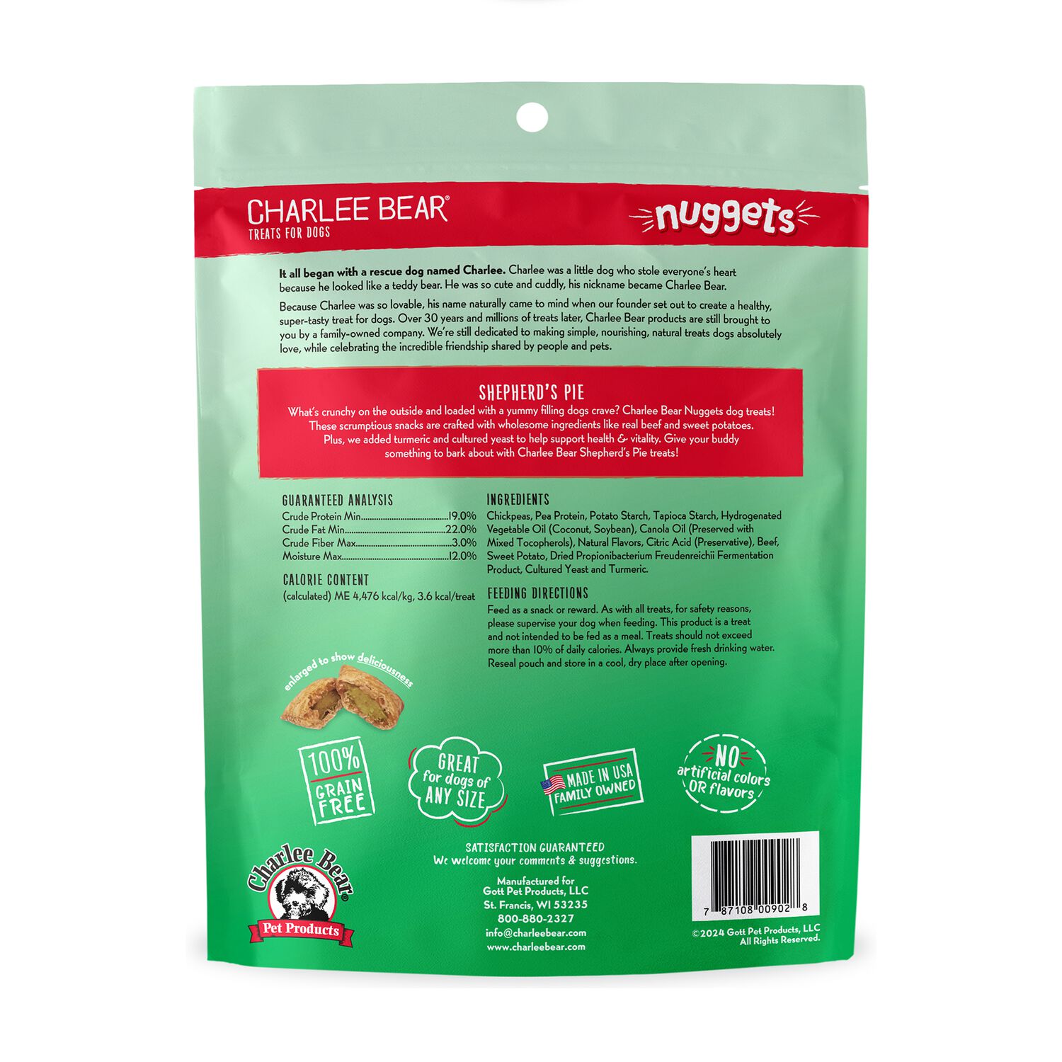 Charlee Bear Nuggets Grain-Free Crunchy Dog Treats With Immunity Support, Shepherd's Pie, 6-Oz Bag
