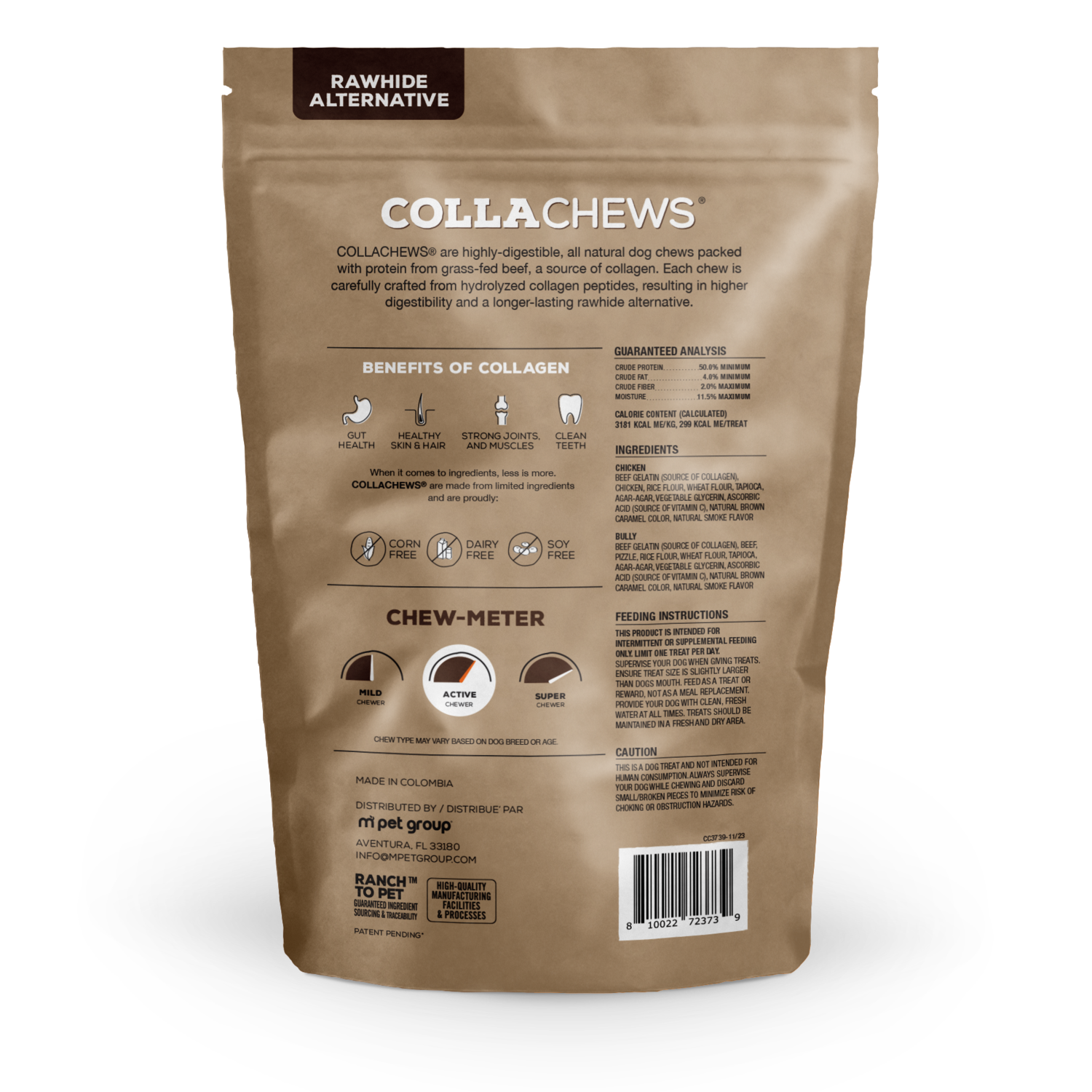Collachews Collagen Rolls Rawhide Alternative Dog Treats, 9", Chicken & Bully Flavor Variety Pack, 8 Piece