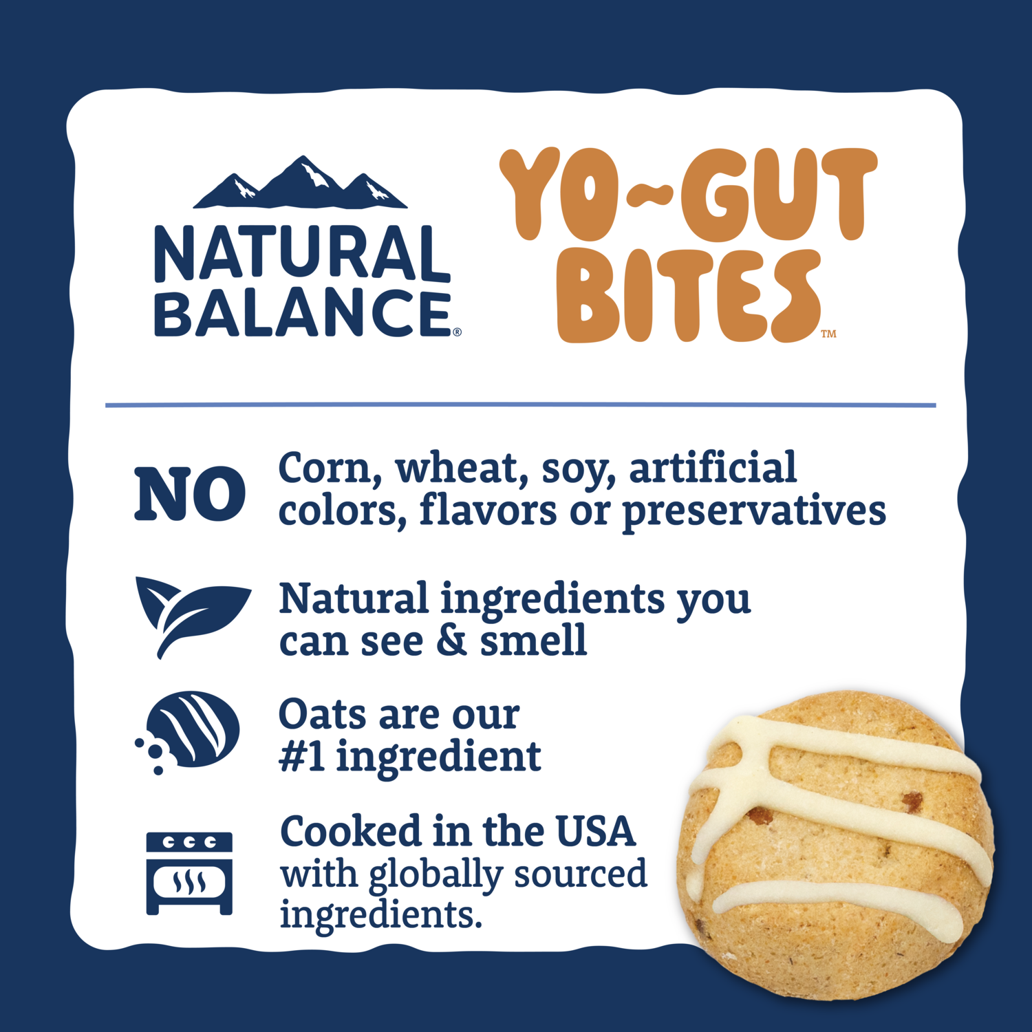 Natural Balance Yo-Gut Bites Biscuit Dog Treats, Peanut Butter & Banana With Greek Yogurt Drizzle, 4.5-Oz Bag