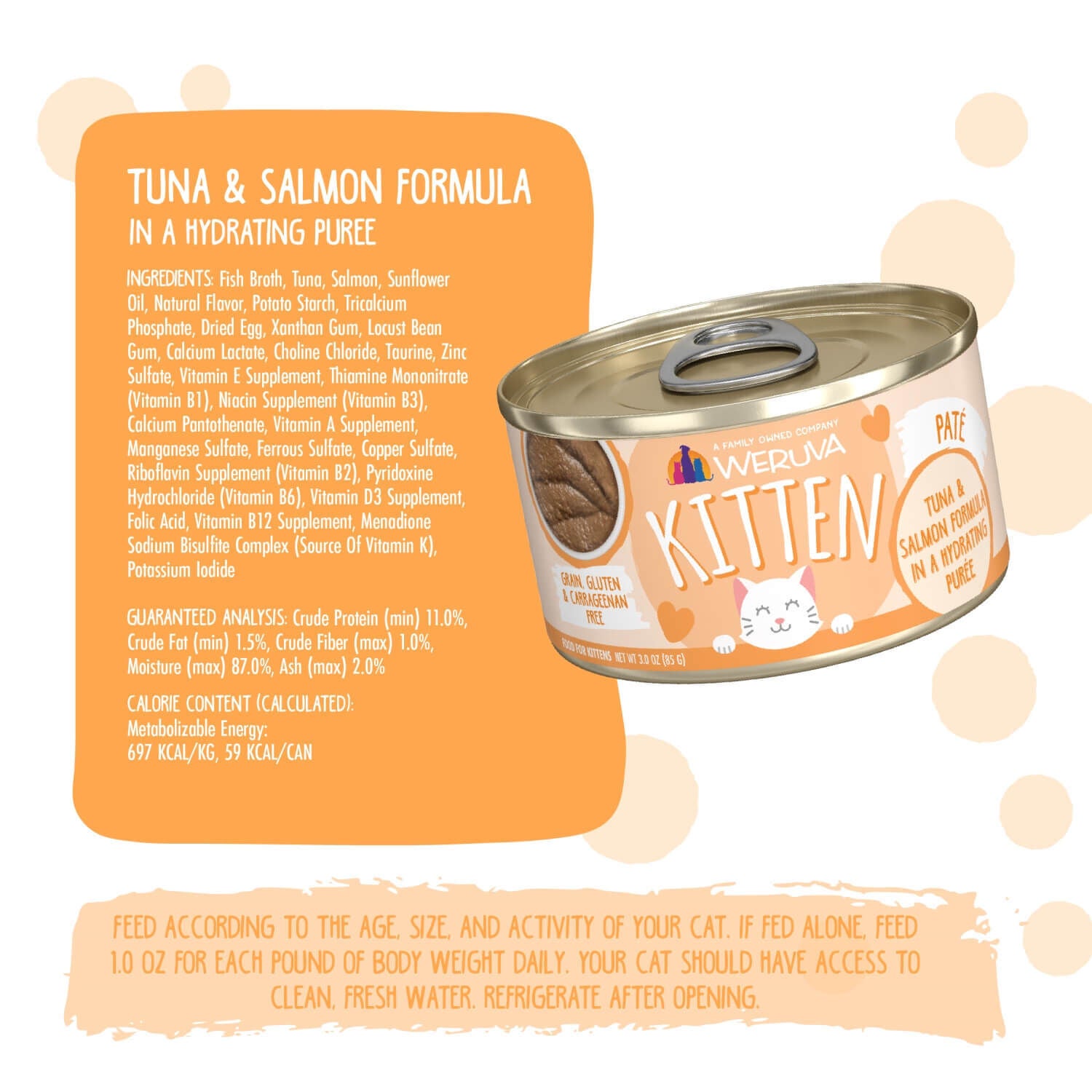 Weruva Kitten Grain Free Tuna & Salmon Formula In Hydrating Puree Wet Cat Food, 3-Oz Can