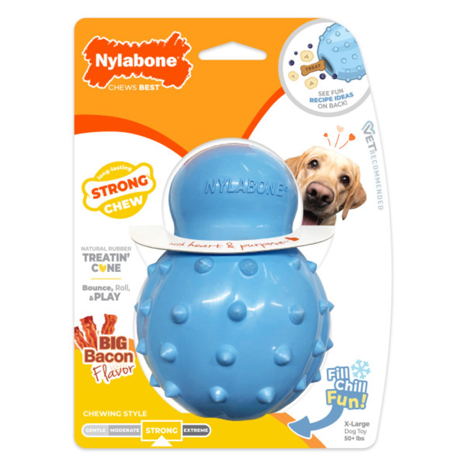 Nylabone Strong Chew Rubber Stuffable Interactive Dog Treat Toy, Bacon Flavored, Extra Large