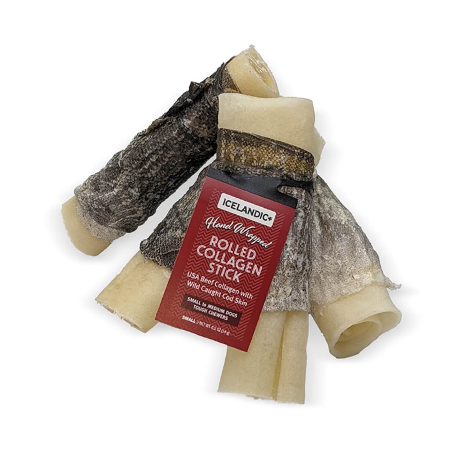 Icelandic+ Beef Rolled Collagen Stick Wrapped With Wild Caught Cod Skin Dog Treat For Medium To Large Dogs