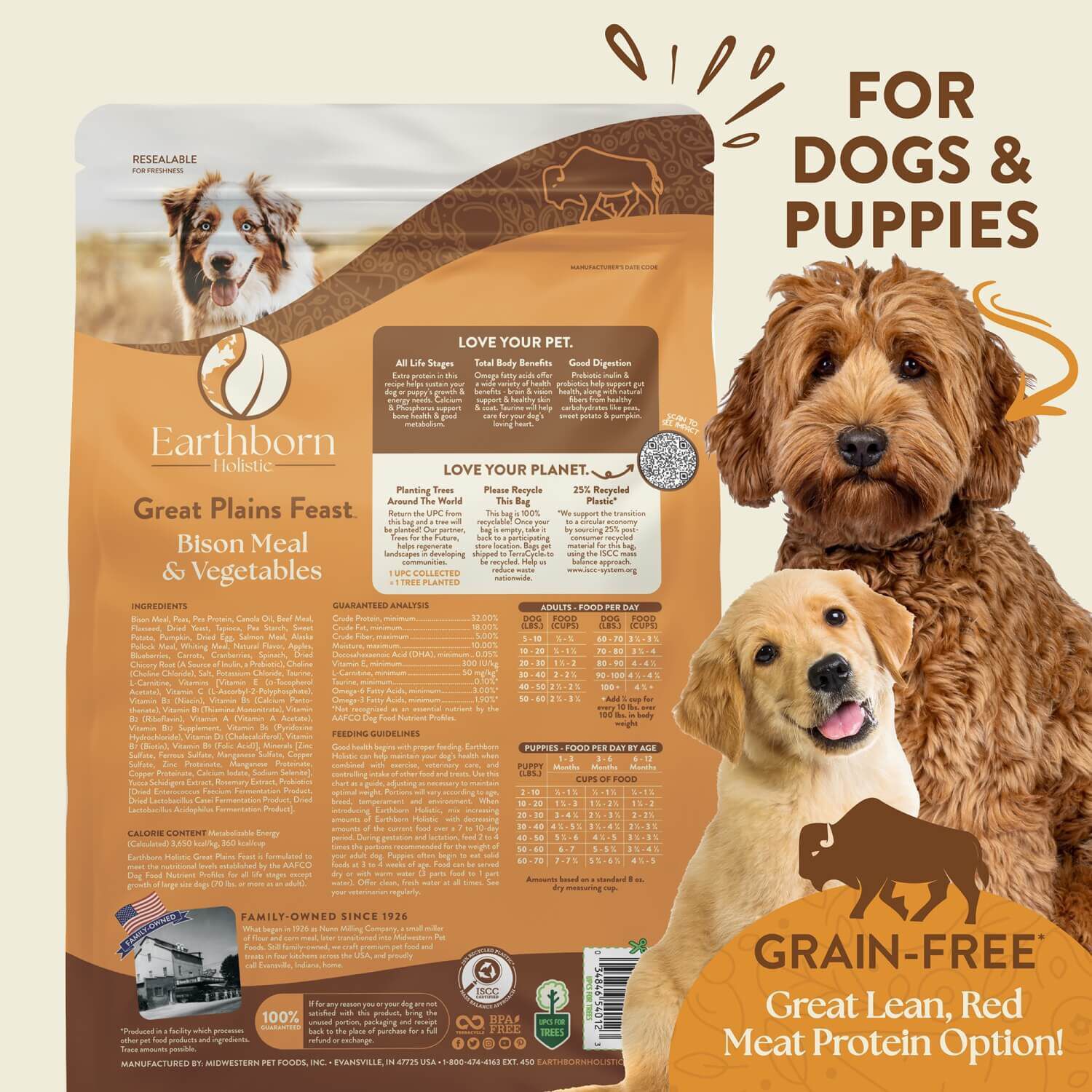 Earthborn Holistic Great Plains Feast Grain-Free Dry Dog Food Bison Meal & Vegetables 25-Lb Bag
