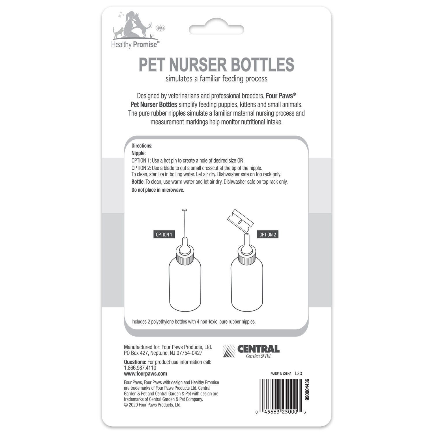 Four Paws Healthy Promise Puppy & Kitten Nursing Bottles For Hand Feeding, 2 Pack