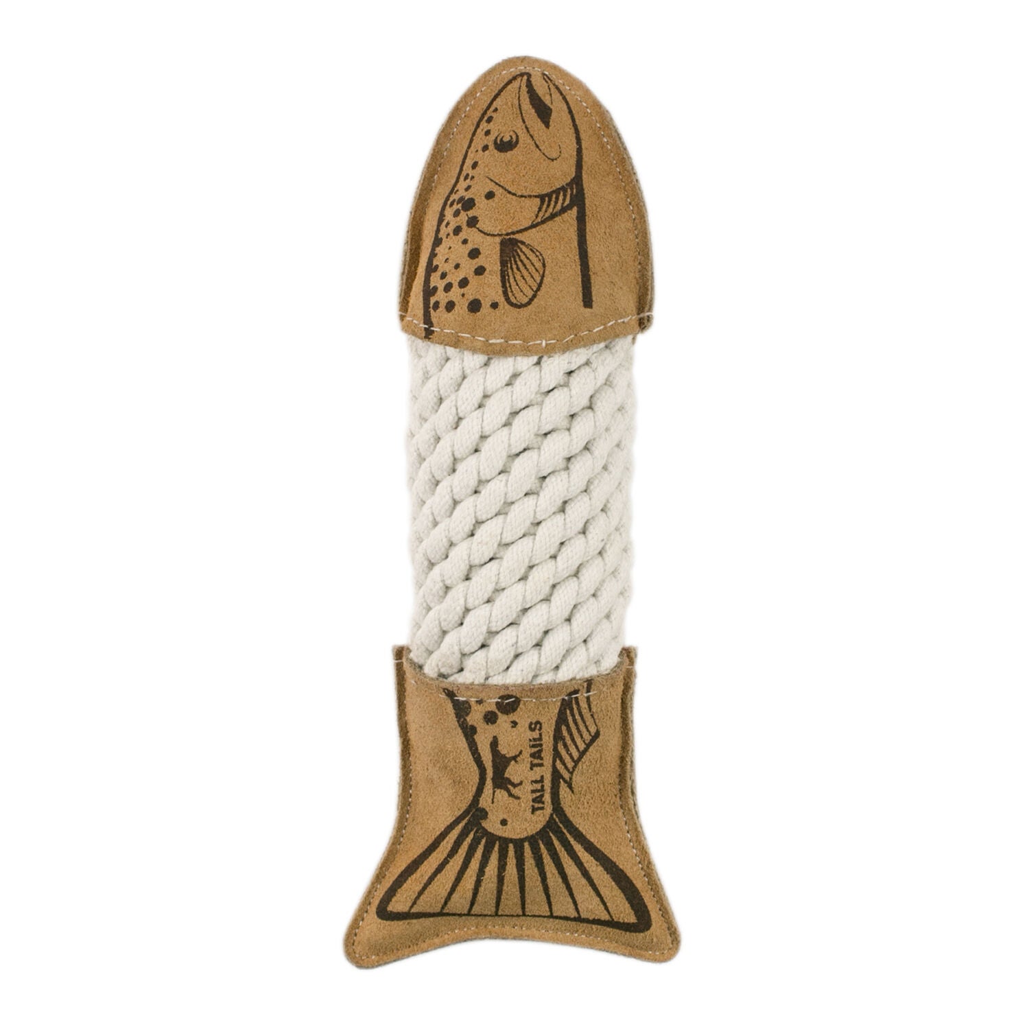 Tall Tails Trout Natural Leather & Rope Dog Tug Toy, 15