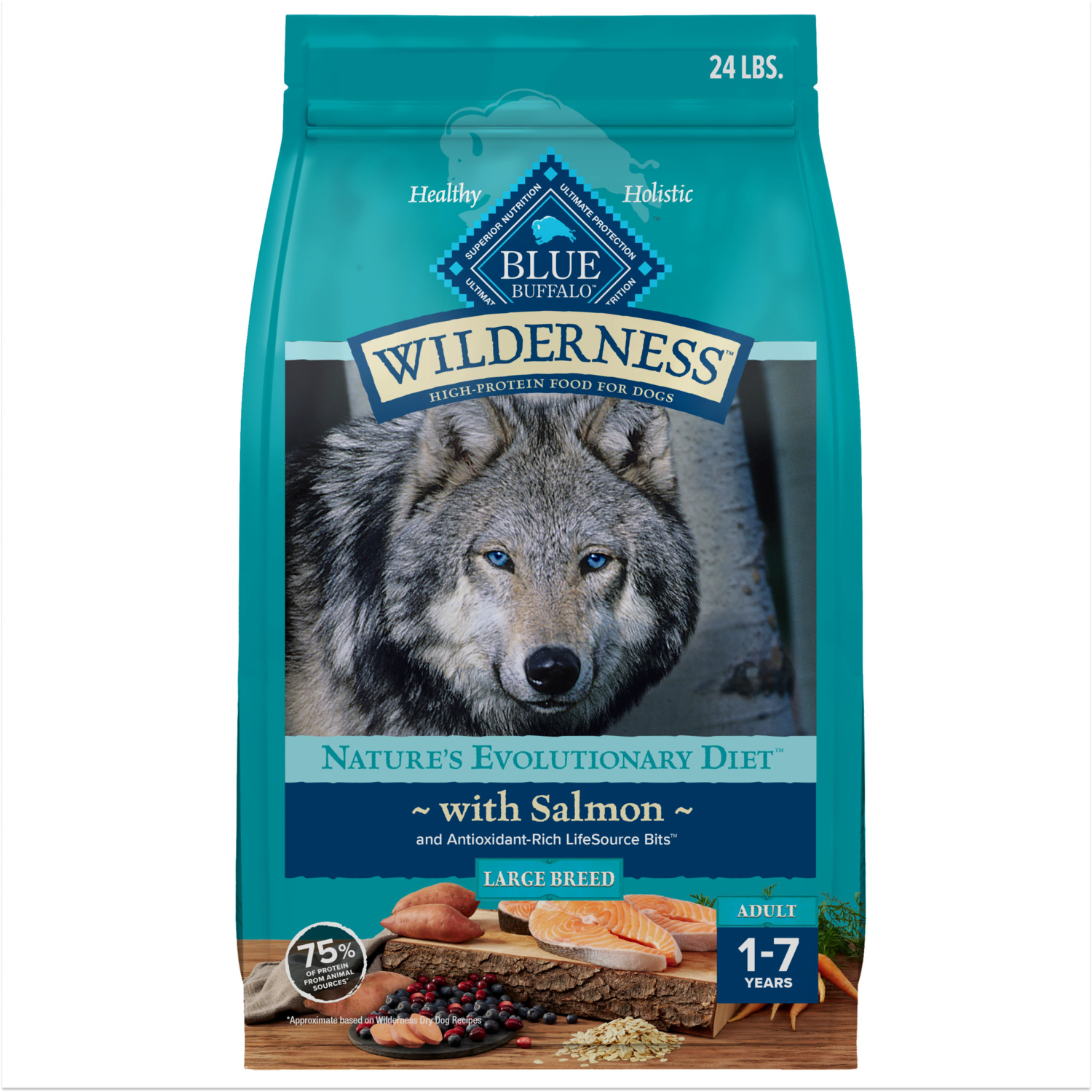 Blue Buffalo Wilderness High Protein Large Breed Adult Dry Dog Food With Wholesome Grains, Salmon, 24Lb