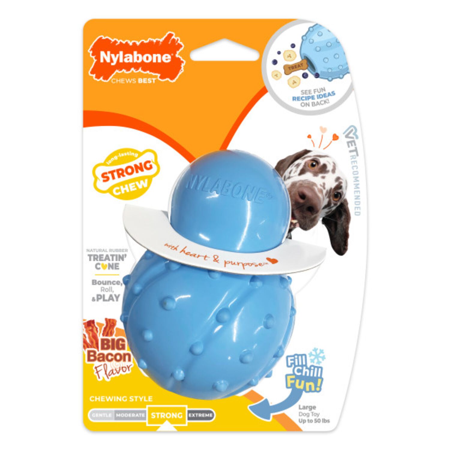 Nylabone Strong Chew Rubber Stuffable Interactive Dog Treat Toy, Bacon Flavored, Large