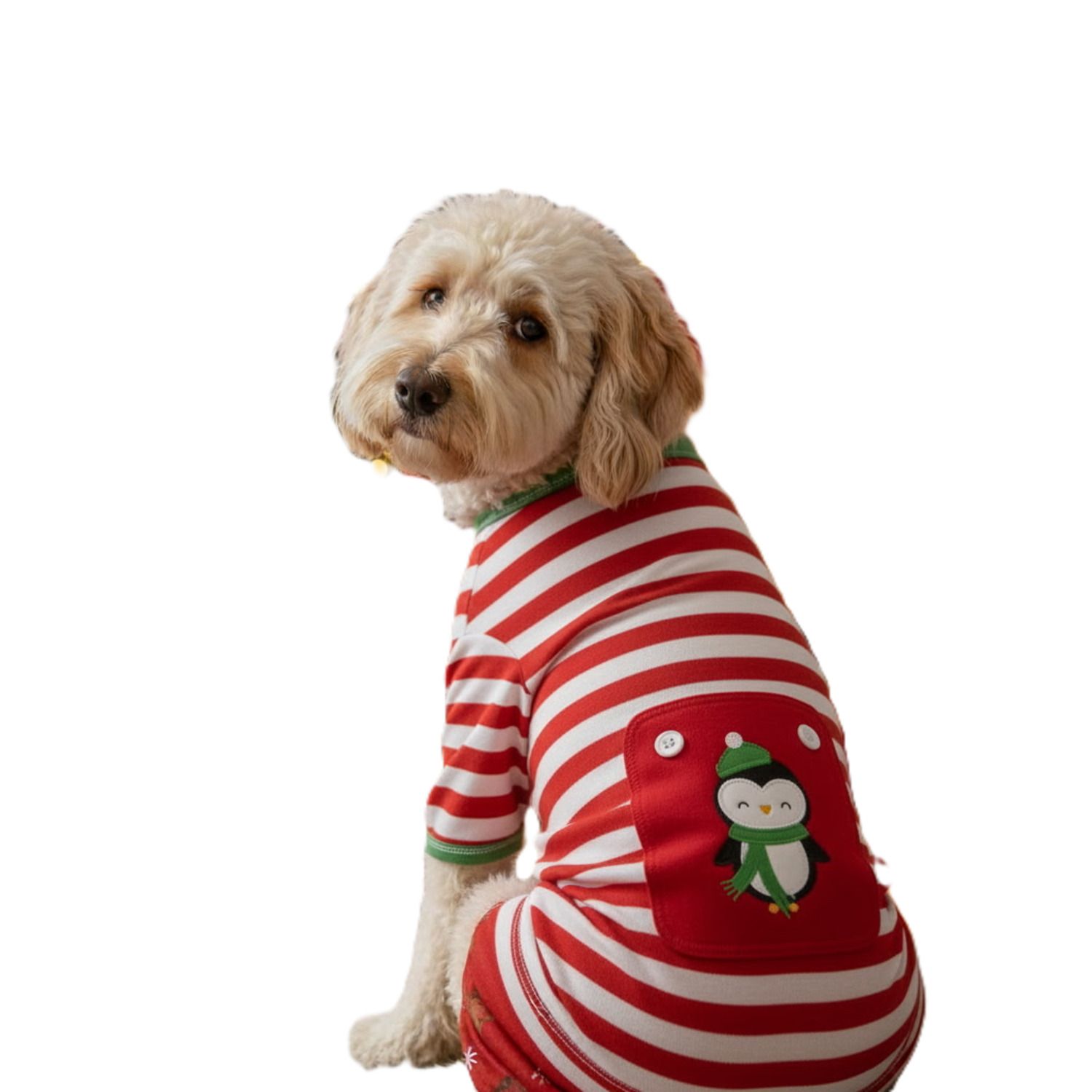 Simply Dog Striped Penguin Holiday Dog Pajamas, Extra Small