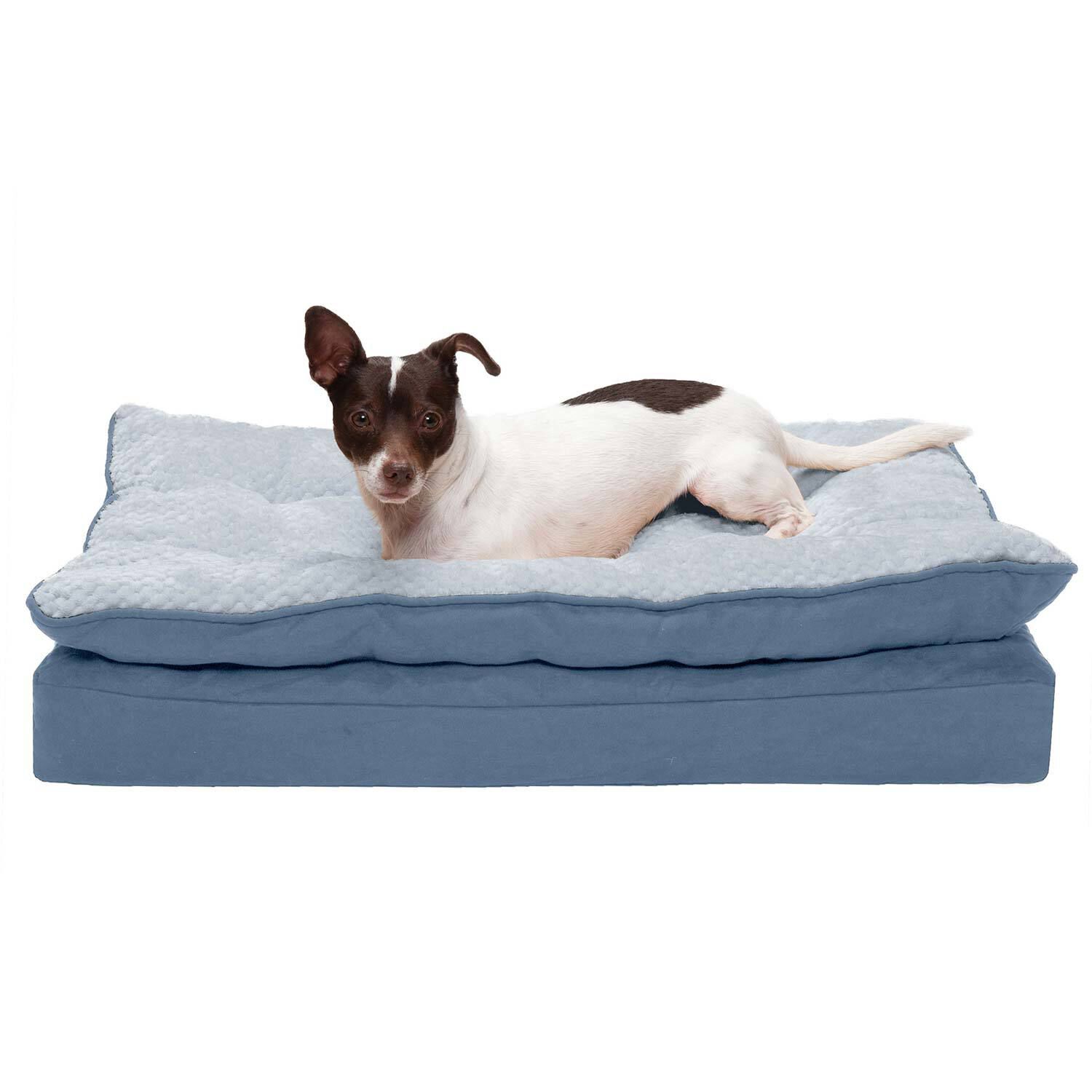 Furhaven Furhaven Mink Faux Fur & Suede Pillow Top Orthopedic Dog Bed - Stonewash Blue