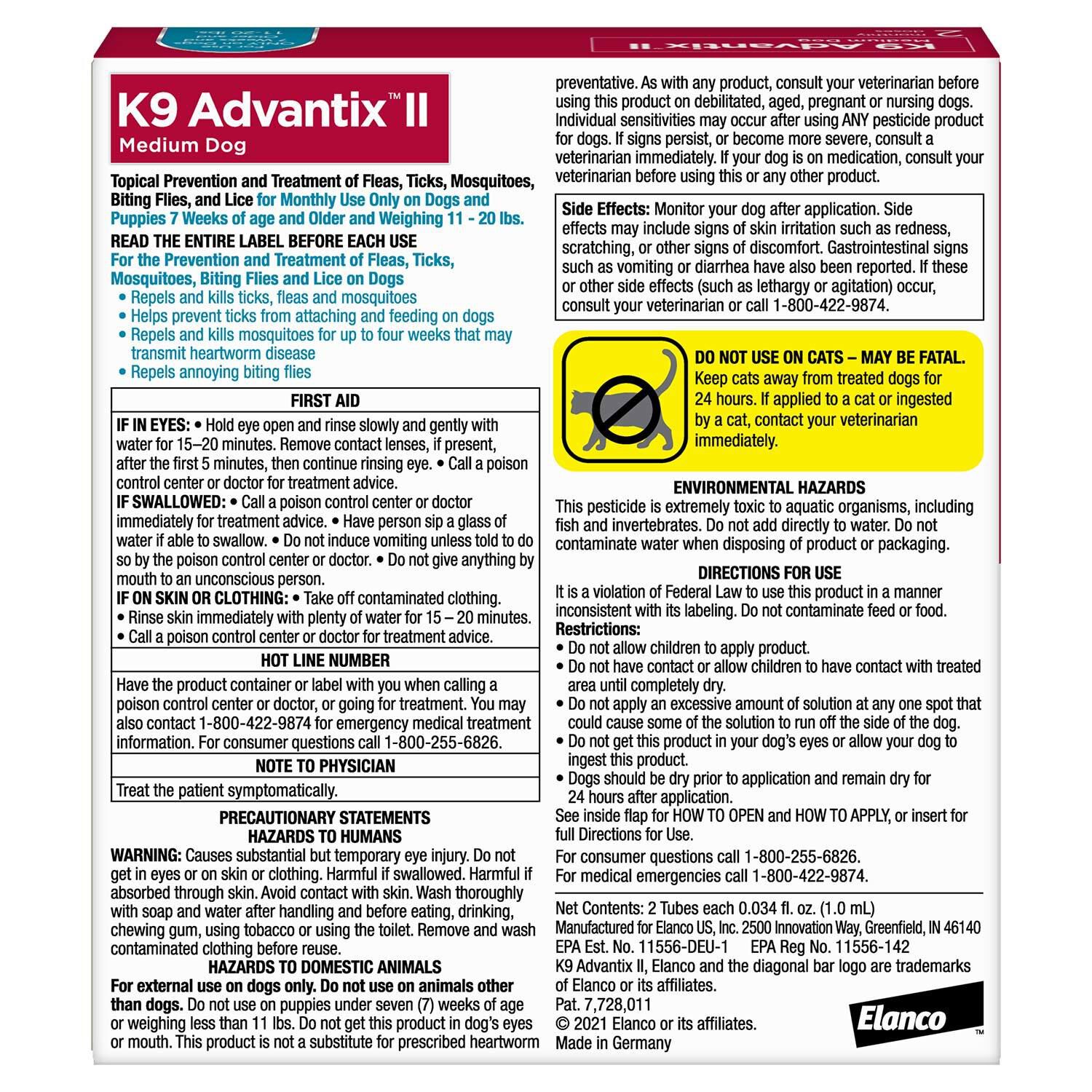 Elanco K9 Advantix Ii Topical Flea, Tick & Mosquito Treatment & Prevention For Medium Dogs (11-20-Lbs), 2-Months Of Protection