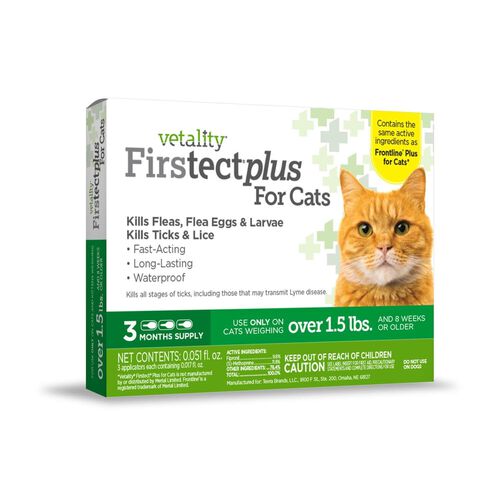 Vetality Firstect Plus Topical Flea & Tick Treatment For Cats Over 1.5 Lbs, 3 Month Supply