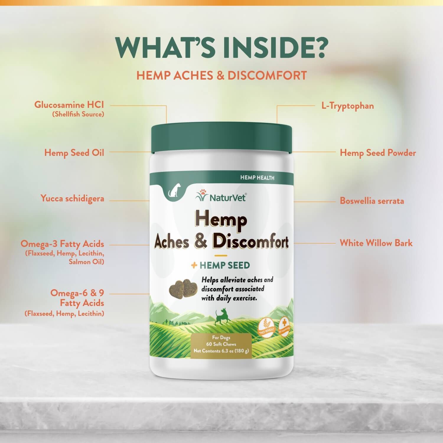 Naturvet Hemp Aches & Discomfort Soft Chews For Dogs, 60Ct