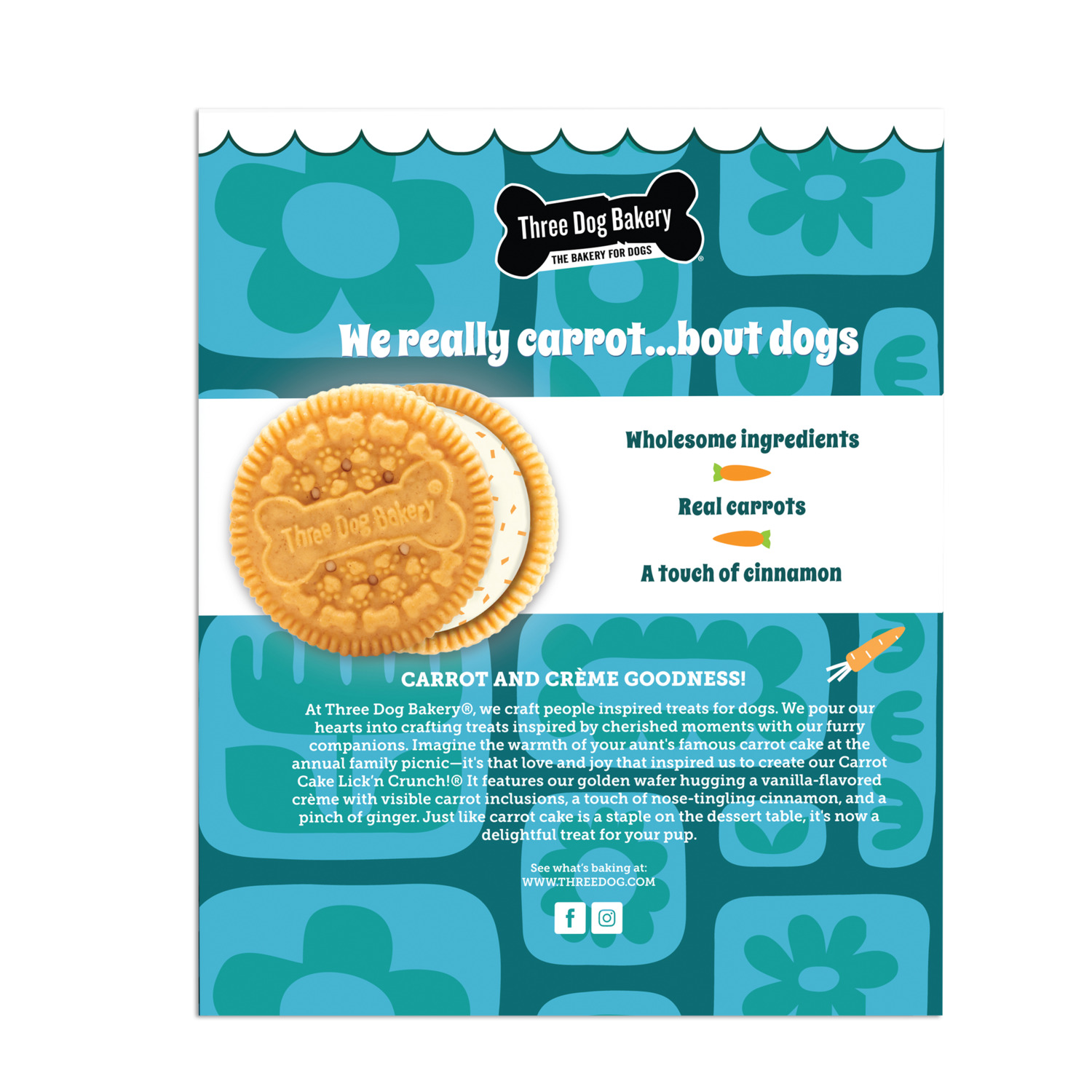 Three Dog Bakery Carrot Cake Lick'n Crunch Cookie Dog Treats, 13Oz